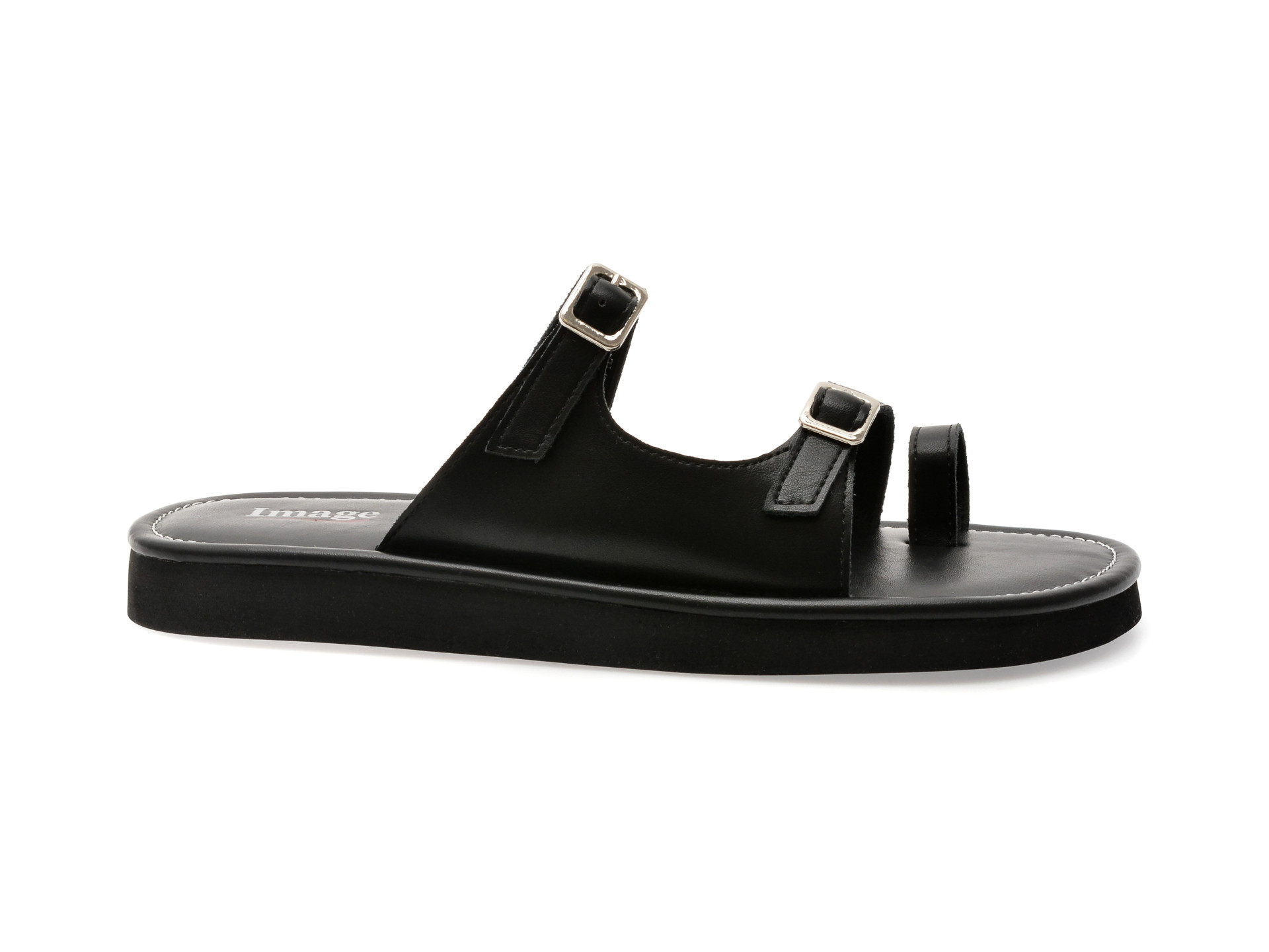 Papuci IMAGE negri, 201511, din piele naturala