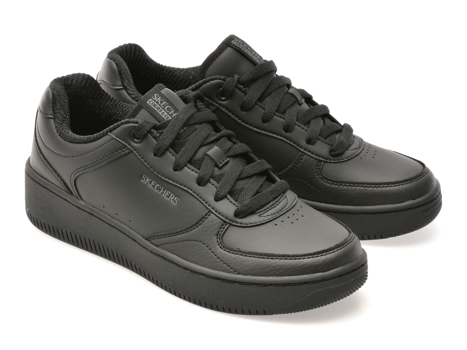 Pantofi sport SKECHERS negri, SPORT COURT 2.0, din piele ecologica