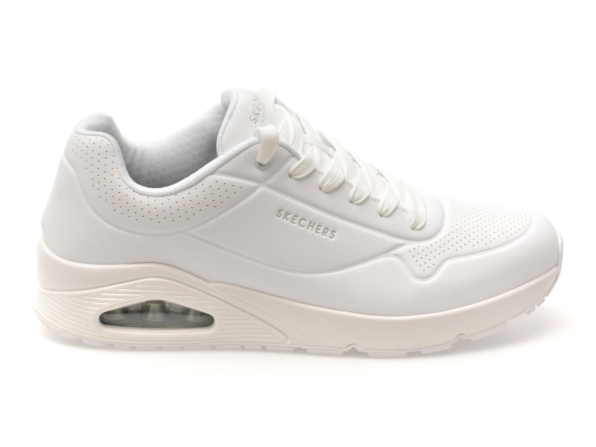 Pantofi sport SKECHERS albi, UNO, din piele ecologica