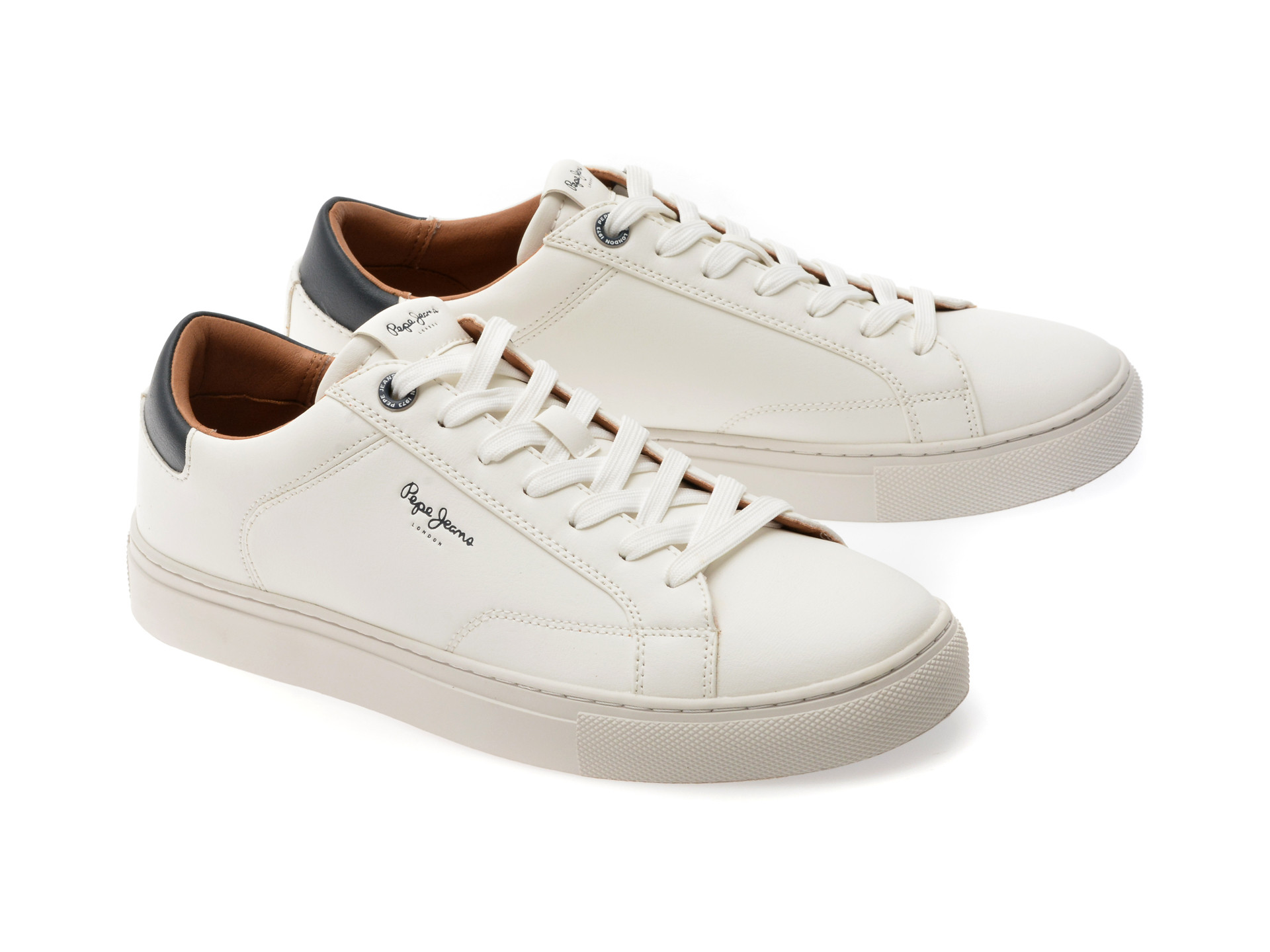 Pantofi sport PEPE JEANS albi, JOE BASIC, din piele ecologica