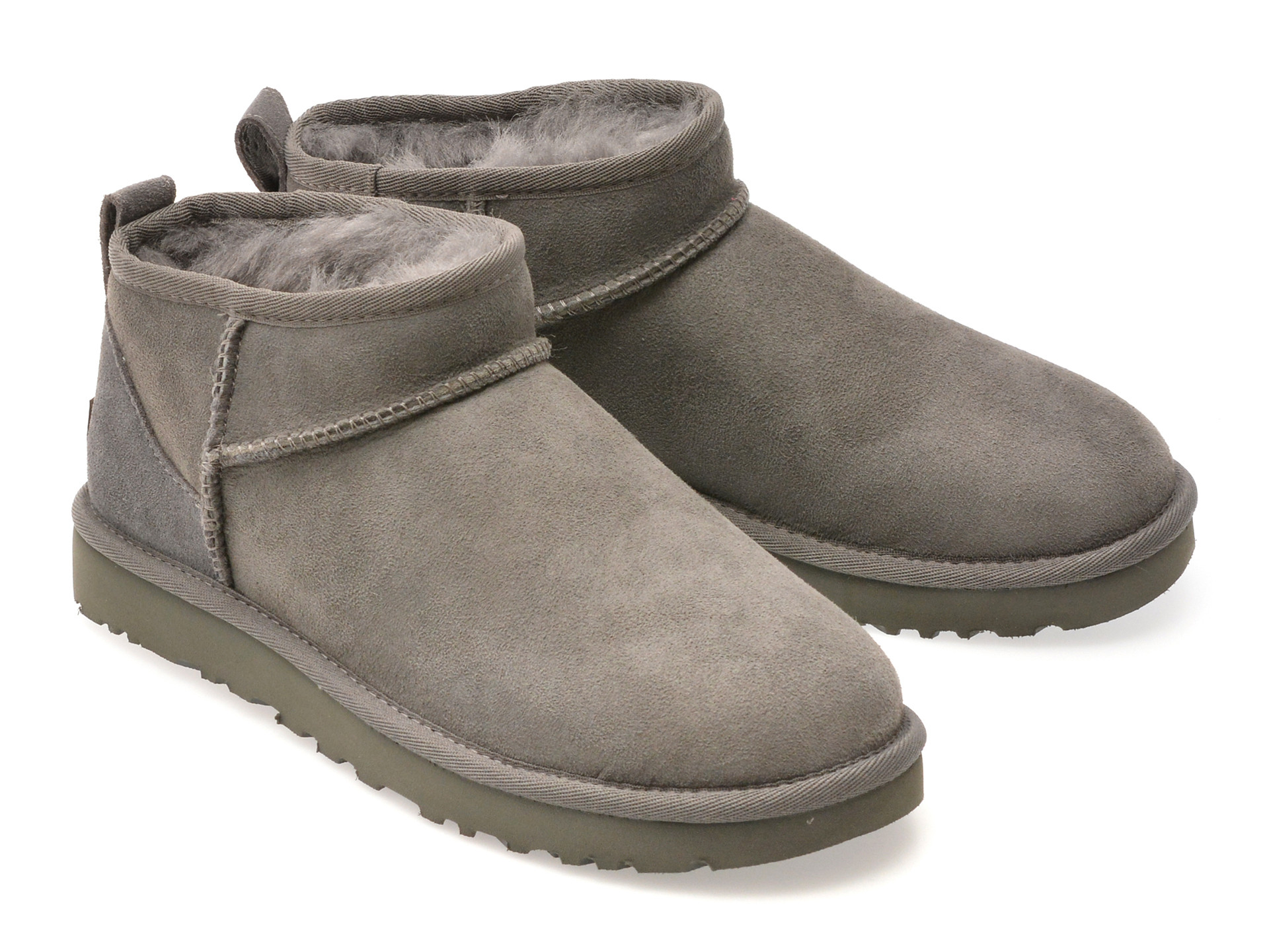 Ghete UGG gri, CLASSIC ULTRA MINI, din piele intoarsa