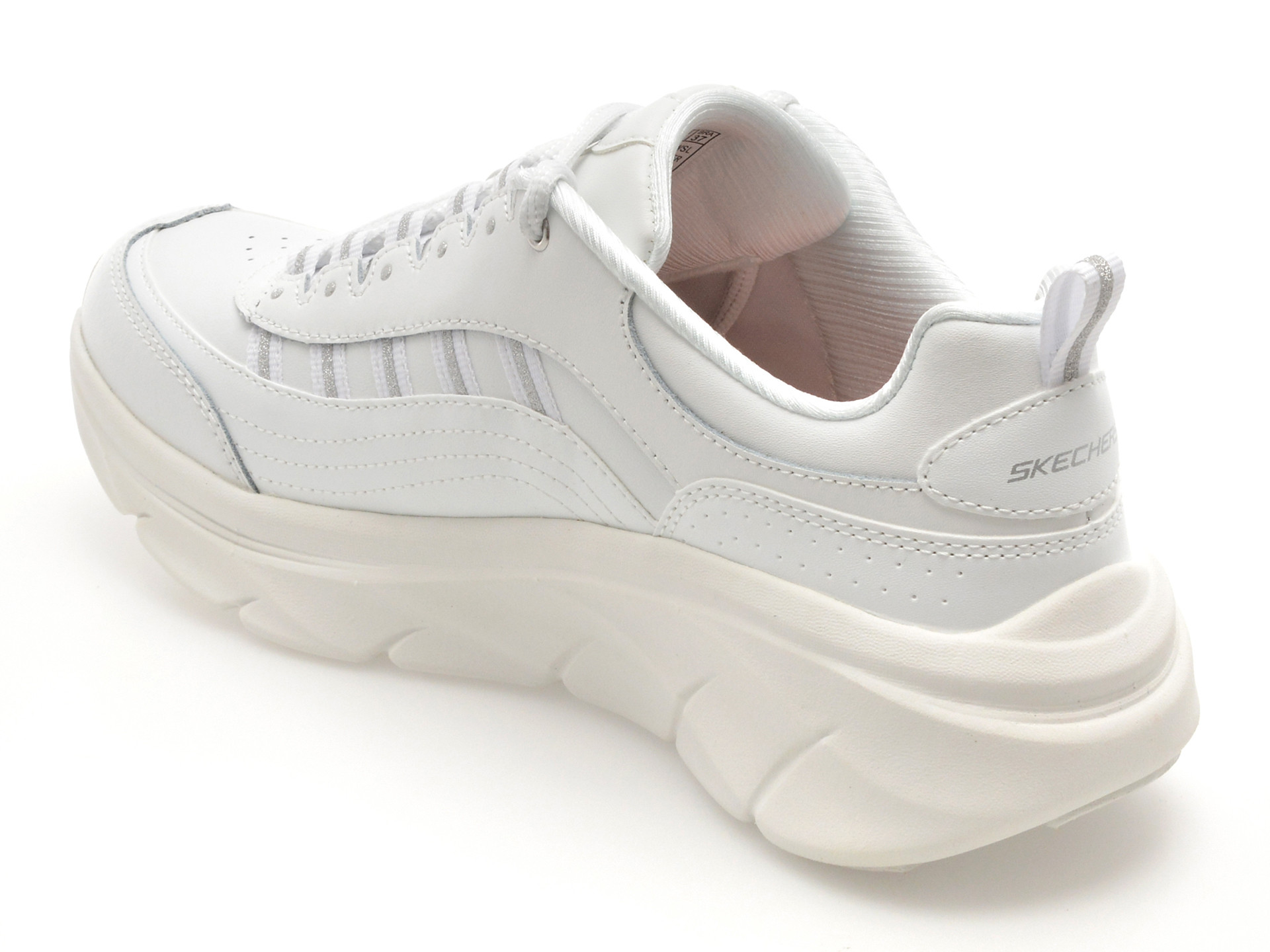 Pantofi sport SKECHERS albi, D LUX WALKER 2.0, din piele naturala