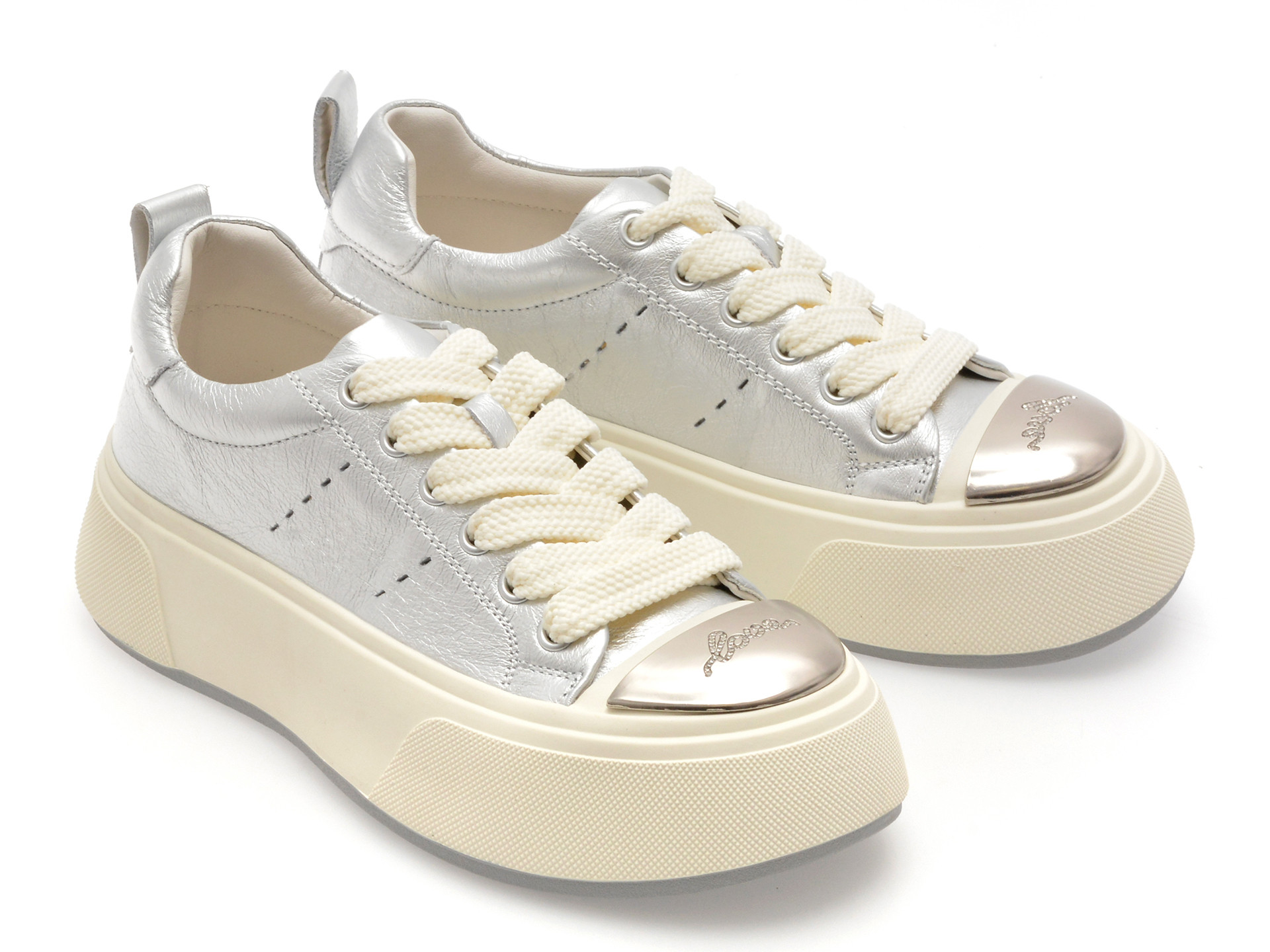 Pantofi sport EPICA argintii, 28701, din piele naturala