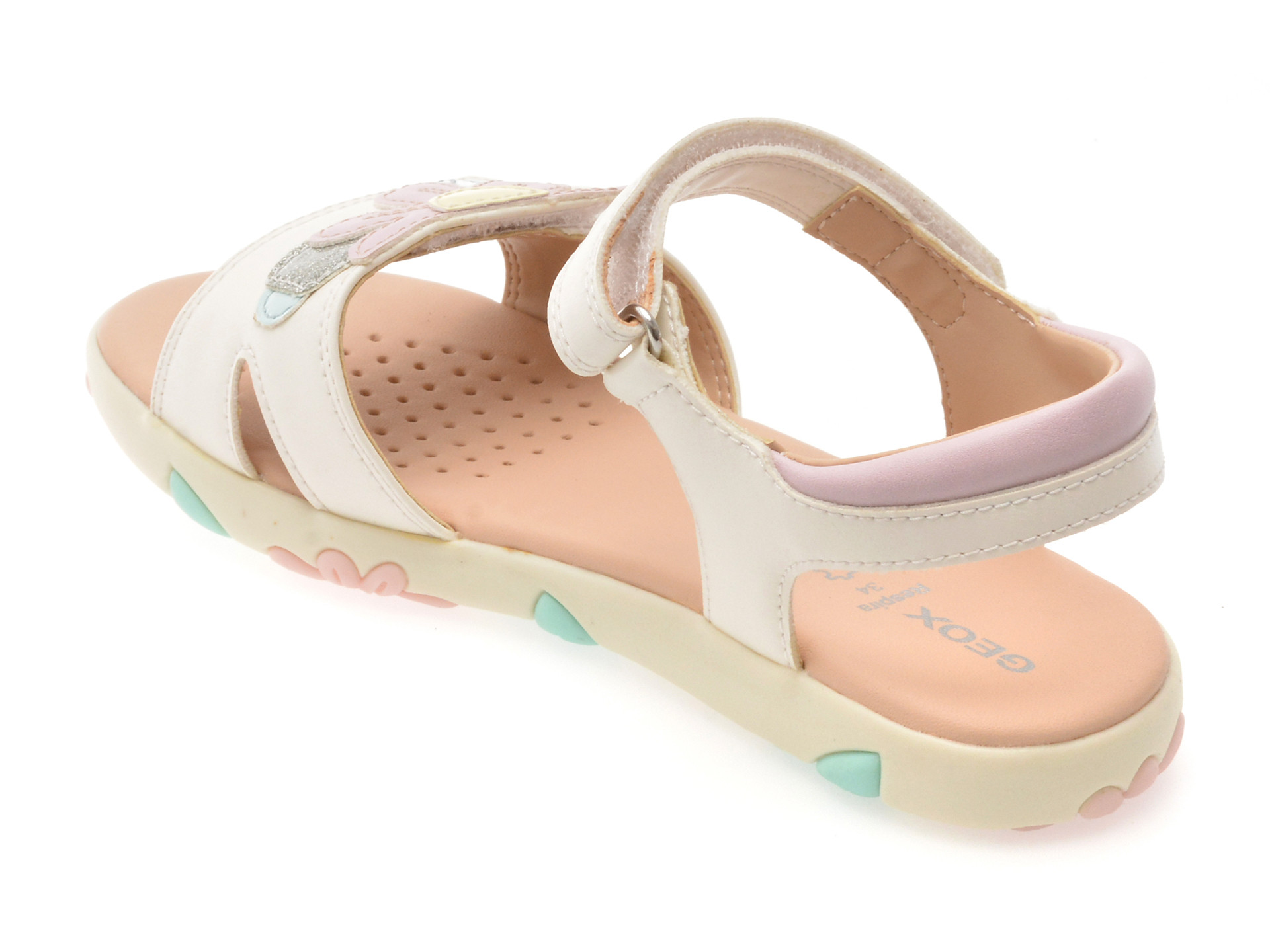 Sandale GEOX albe, J558ZB, din piele ecologica