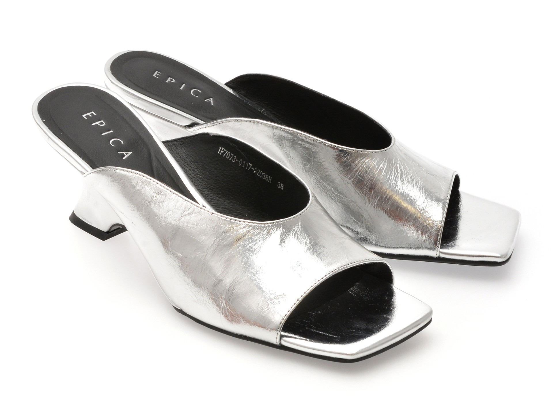 Papuci epica argintii 1f7073 din piele naturala