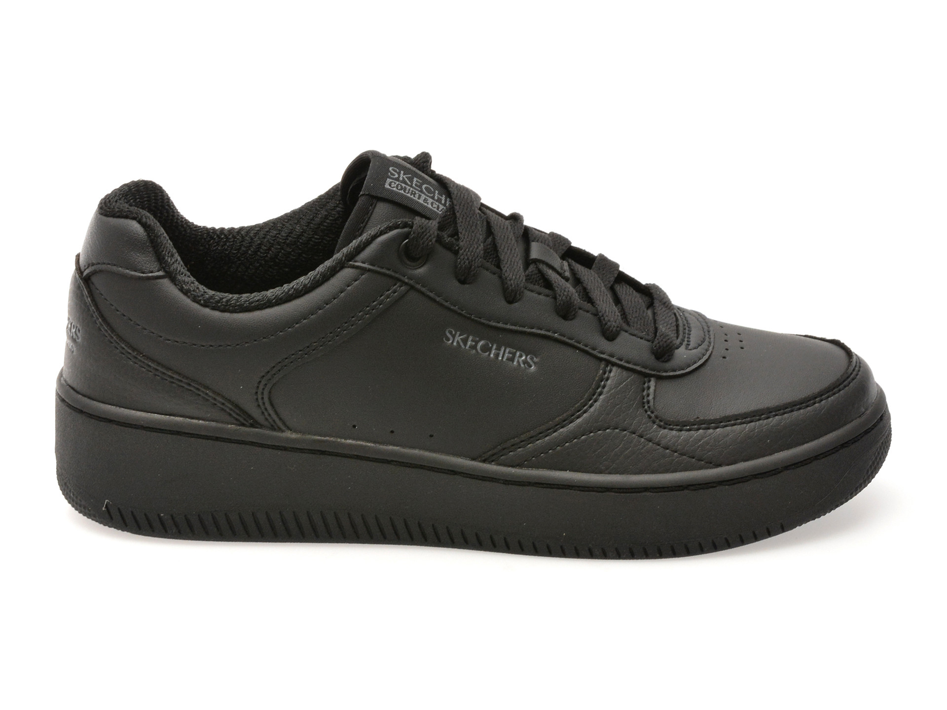 Pantofi sport SKECHERS negri, SPORT COURT 2.0, din piele ecologica