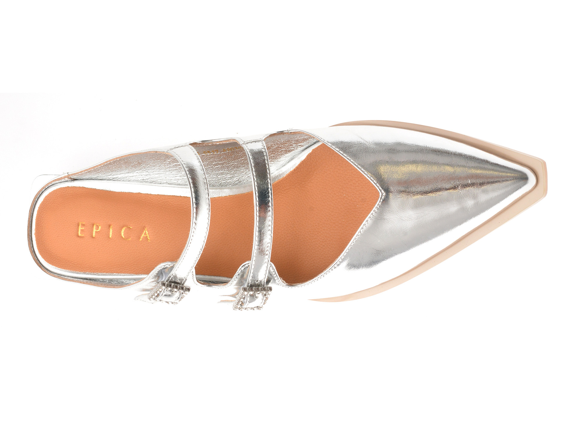 Papuci EPICA argintii, 1C5355, din piele naturala
