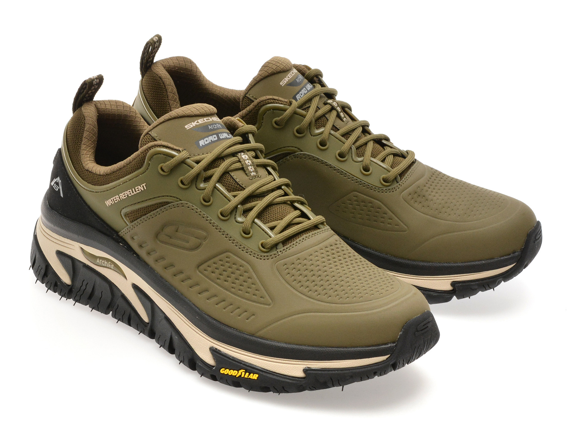 Pantofi sport SKECHERS kaki, ARCH FIT ROAD WALKER, din piele naturala