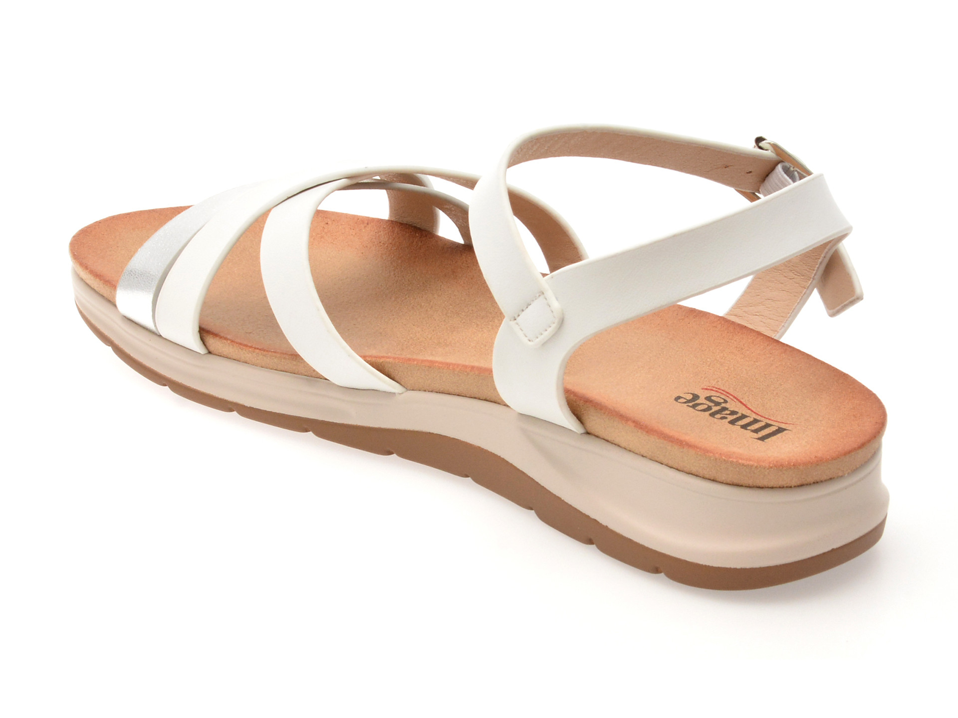 Sandale IMAGE albe, 70423, din piele naturala