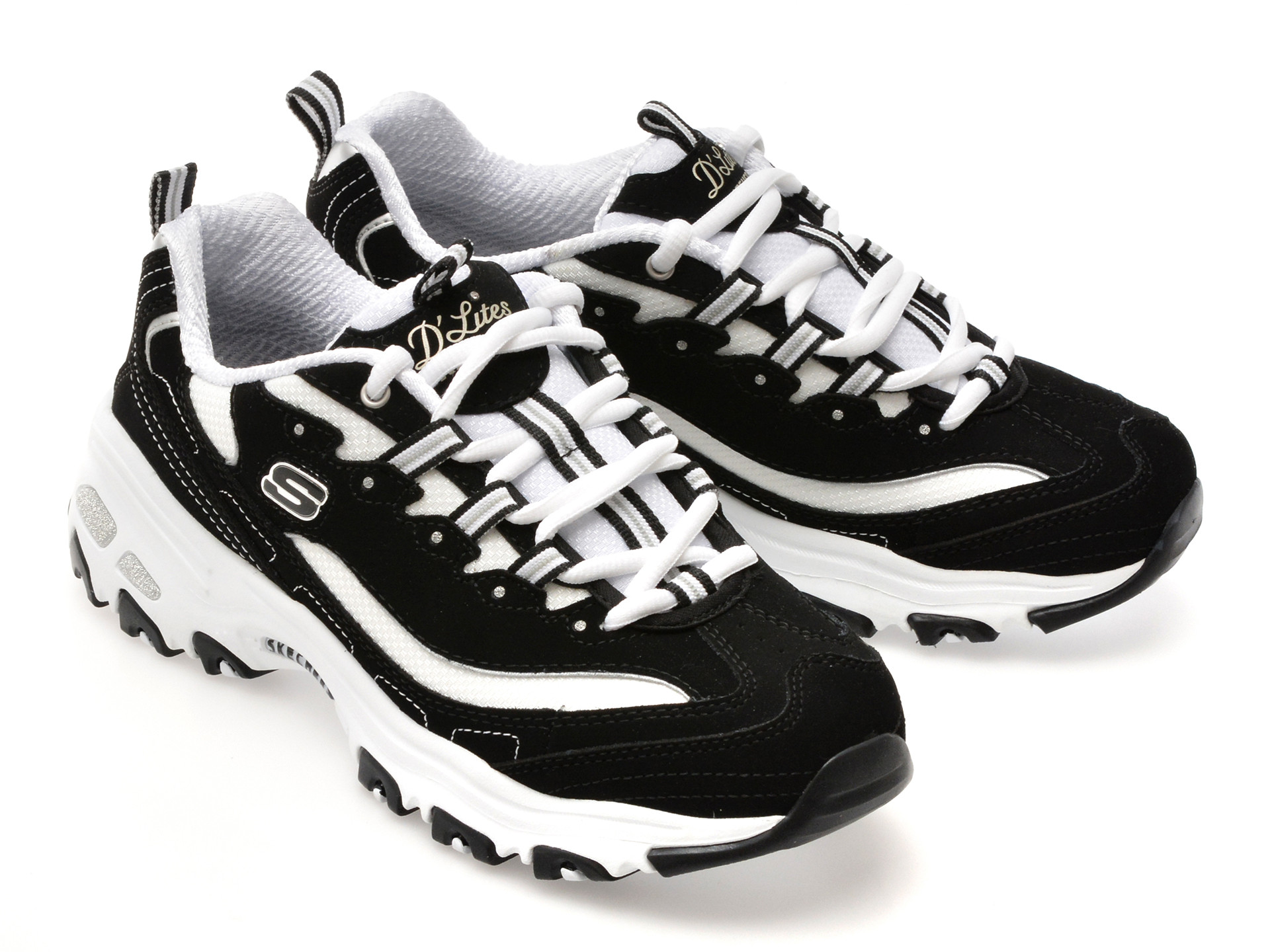 Pantofi sport SKECHERS alb-negru, D LITES , din material textil