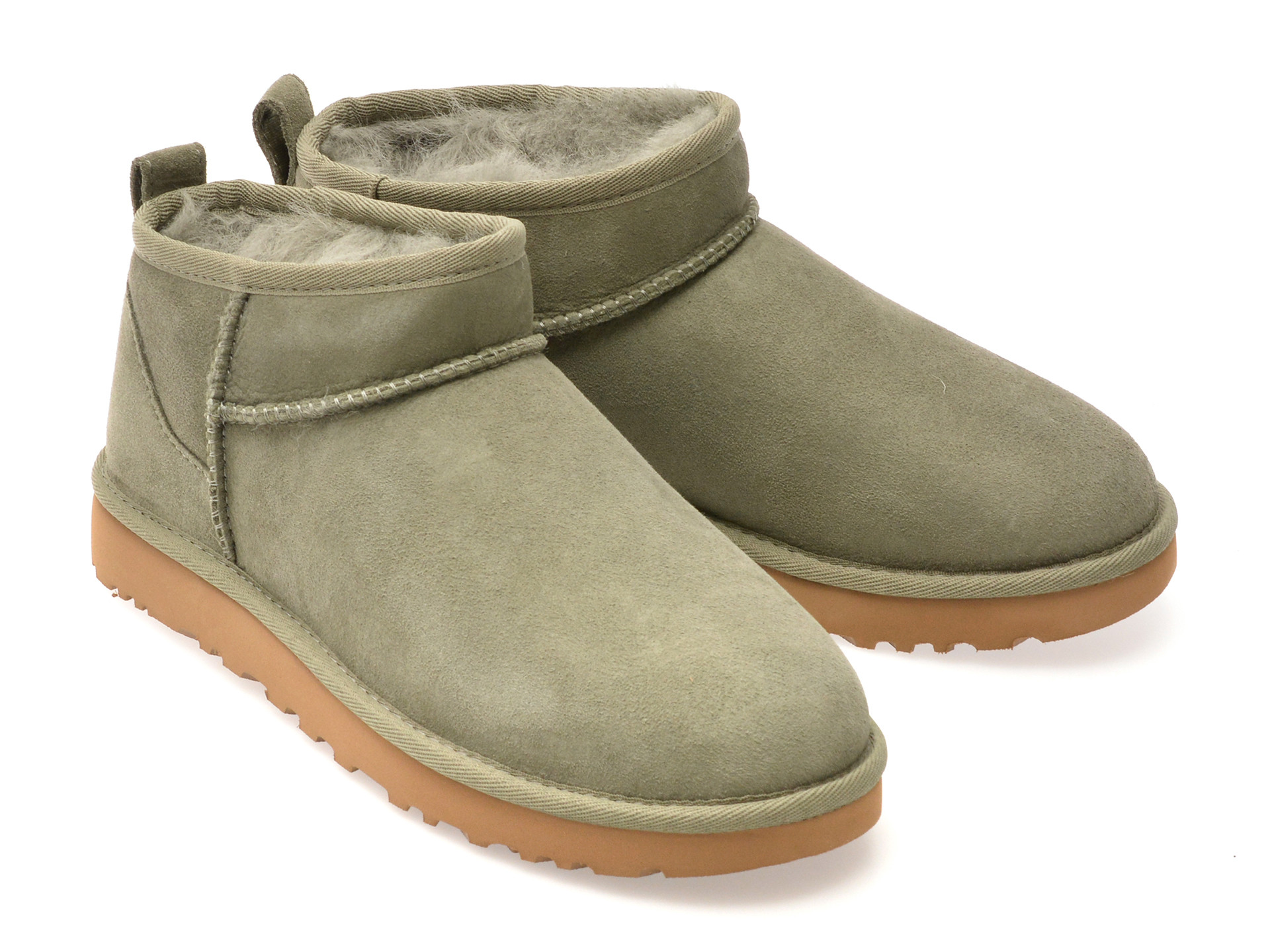 Ghete UGG kaki, CLASSIC ULTRA MINI, din piele intoarsa