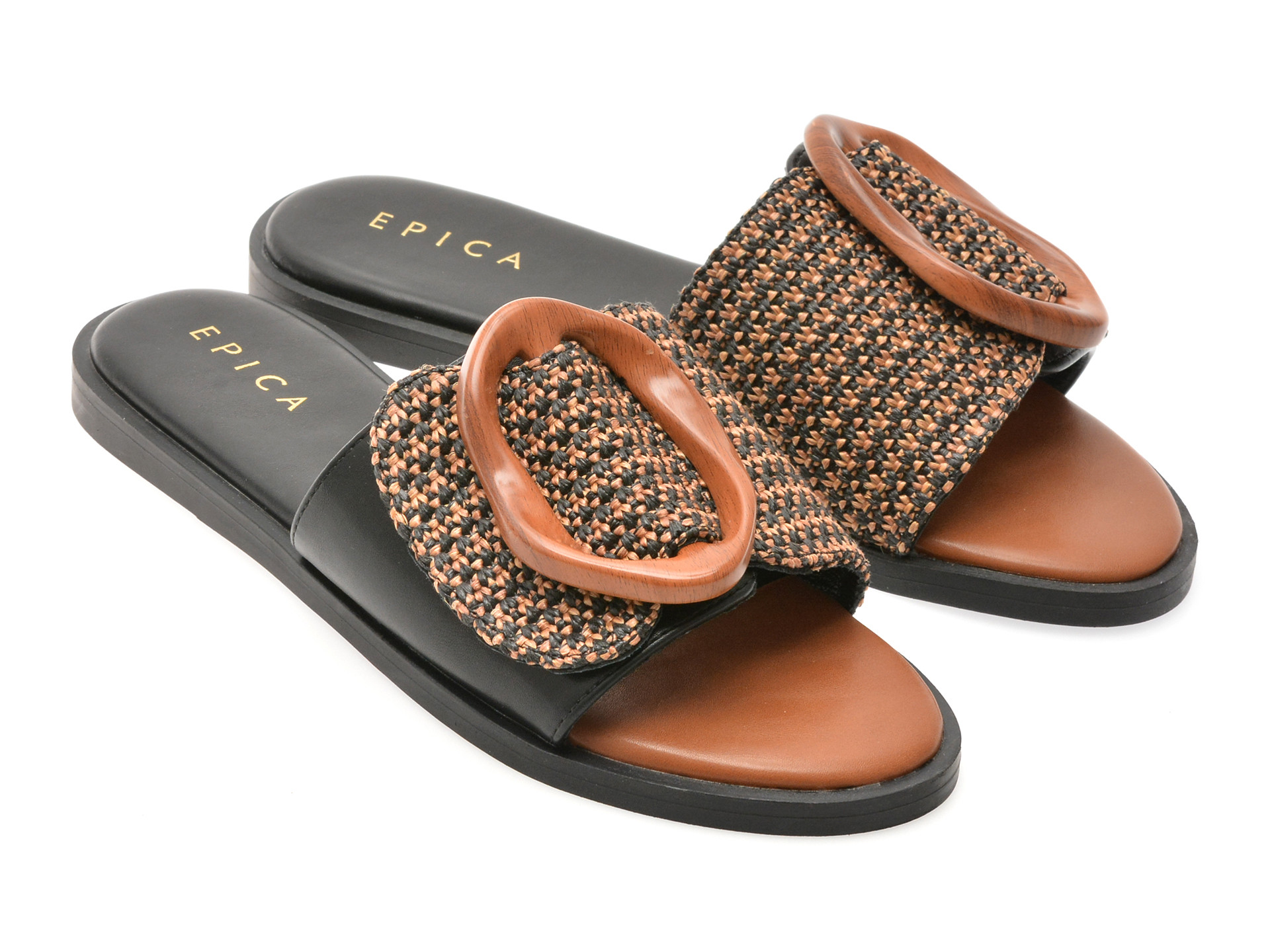 Papuci epica negri 82913 din piele ecologica