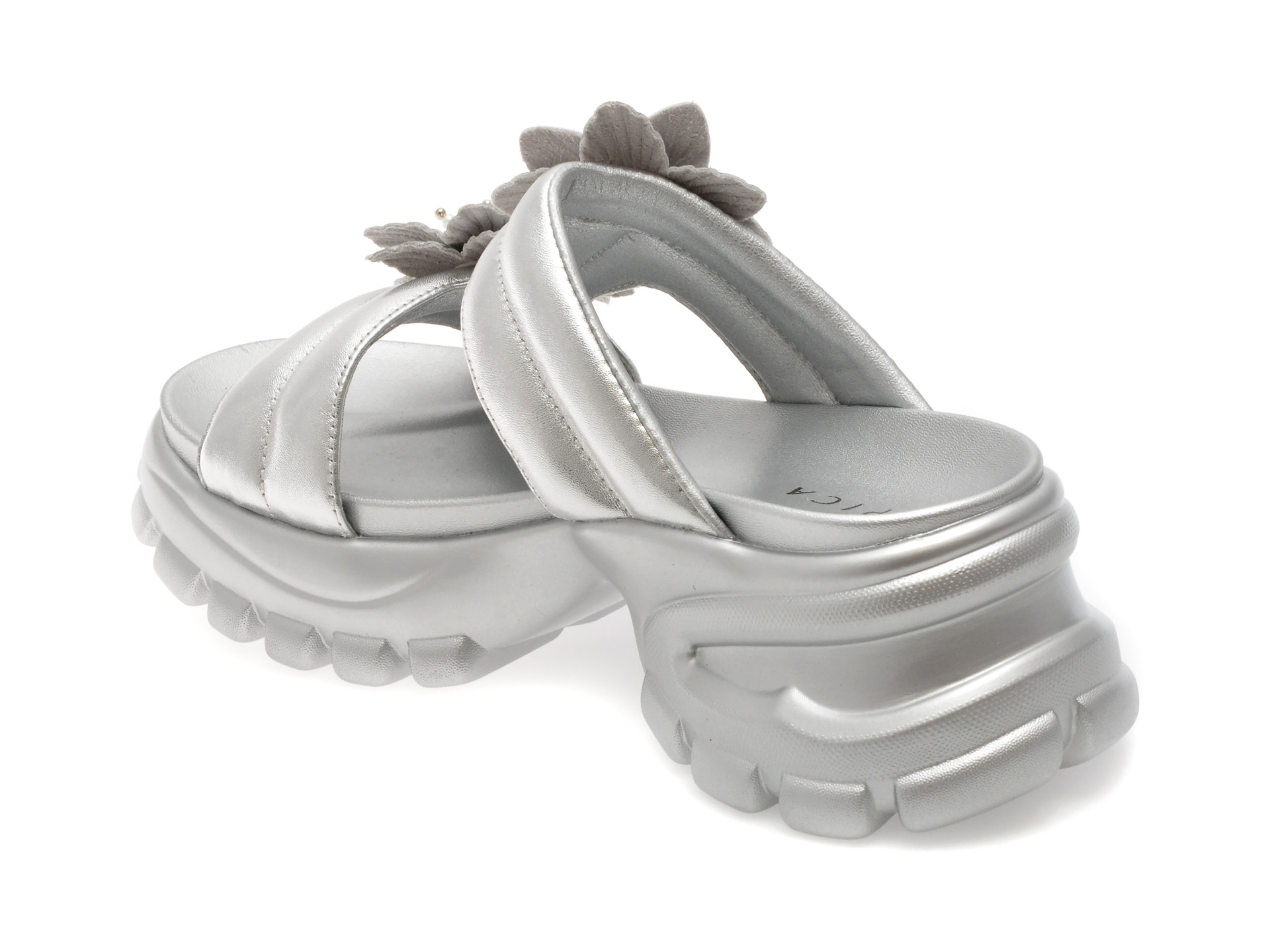 Papuci EPICA argintii, 241009, din piele naturala