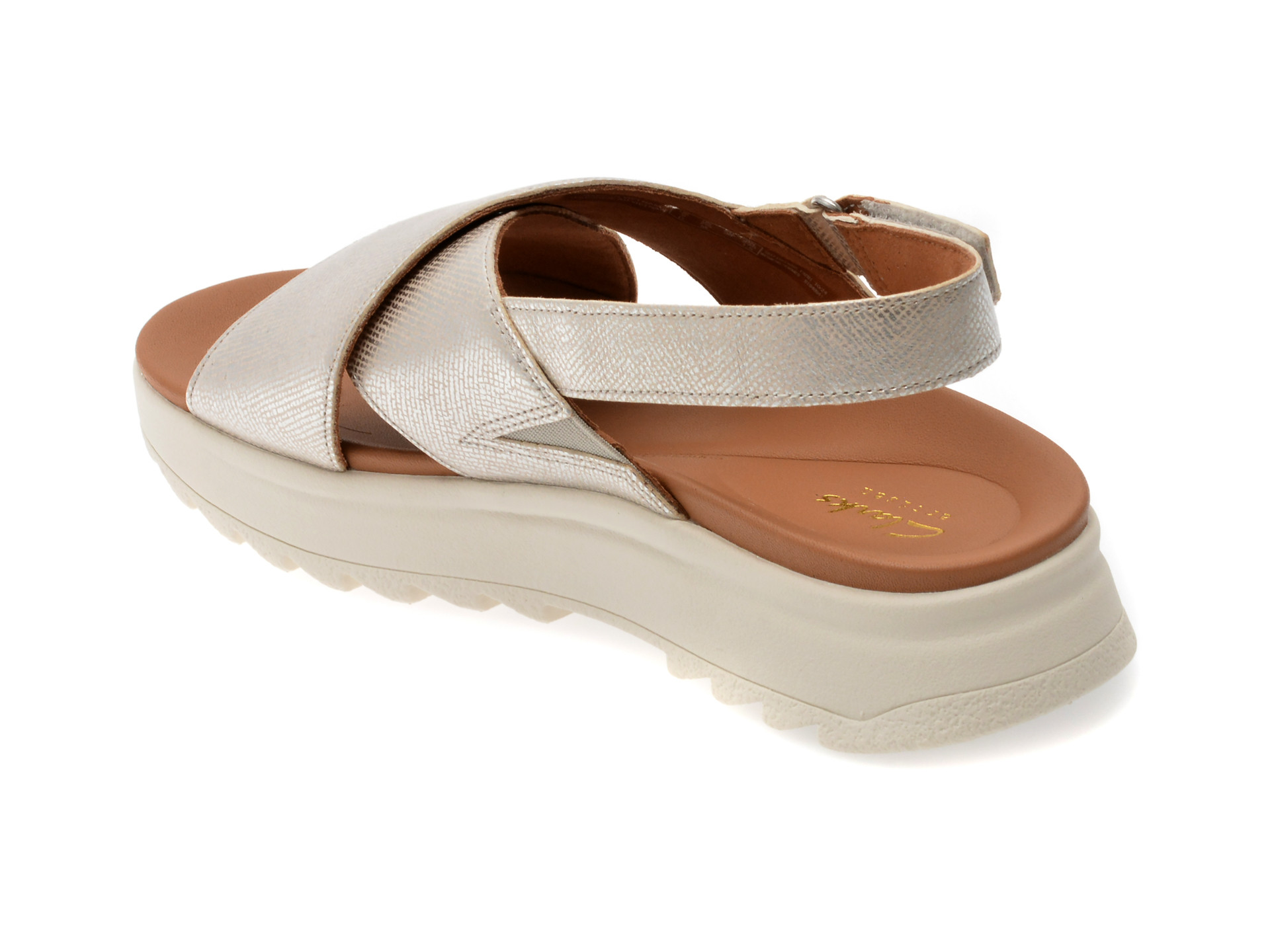 Sandale CLARKS argintii, DASH LITE WISH, din piele naturala