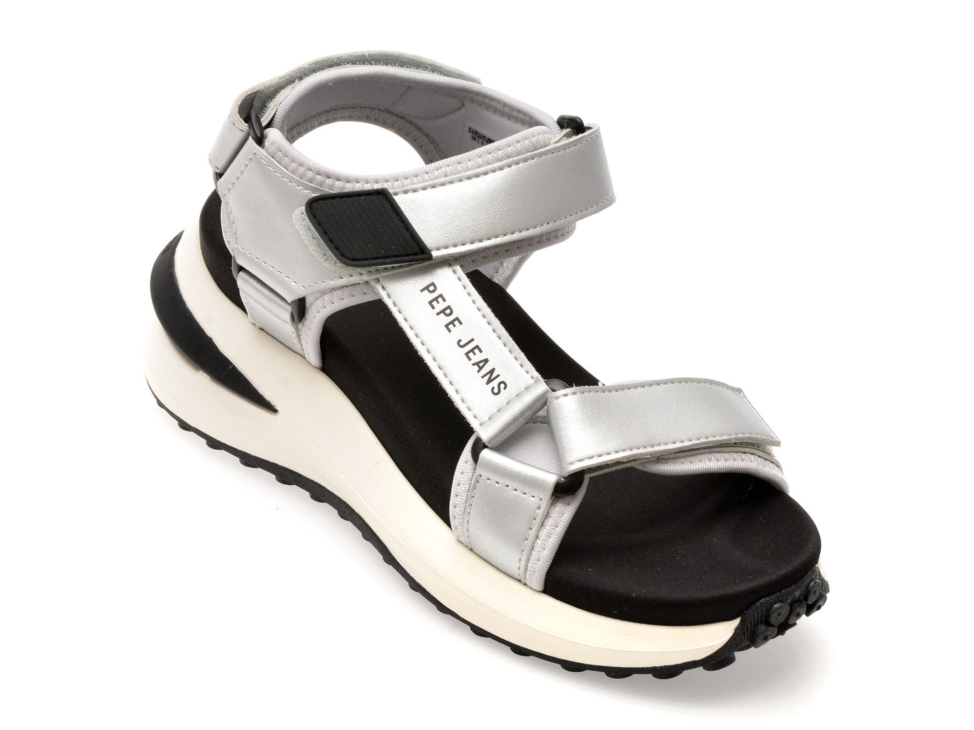 Sandale PEPE JEANS argintii, WINSLOVE SHINE, din piele naturala