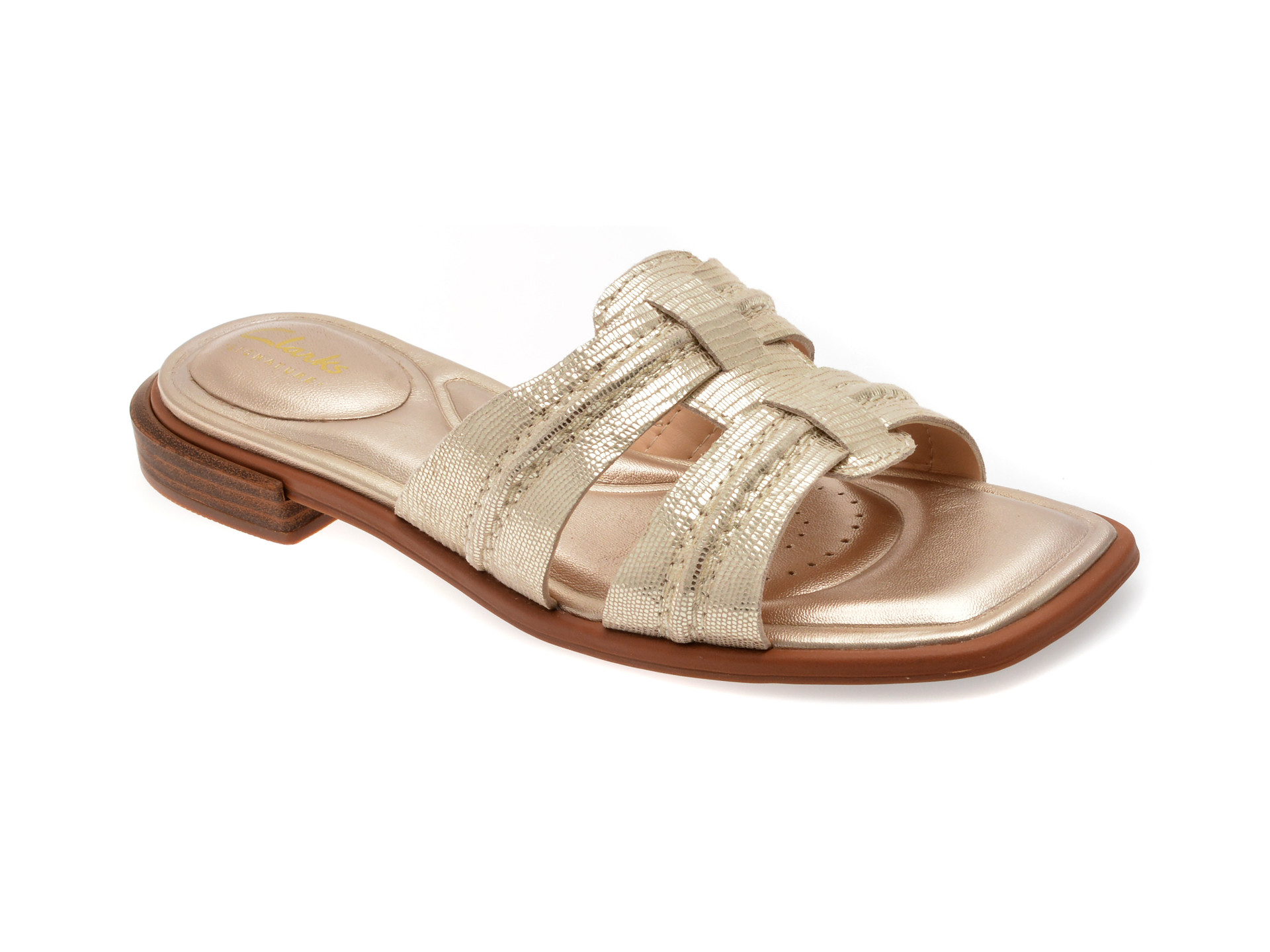 Papuci CLARKS argintii, ARIANY MULE, din piele naturala