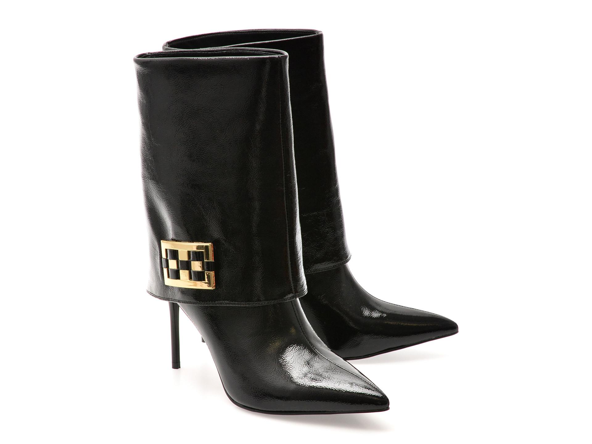 Botine elegante EPICA negre, HK44, din piele naturala lacuita