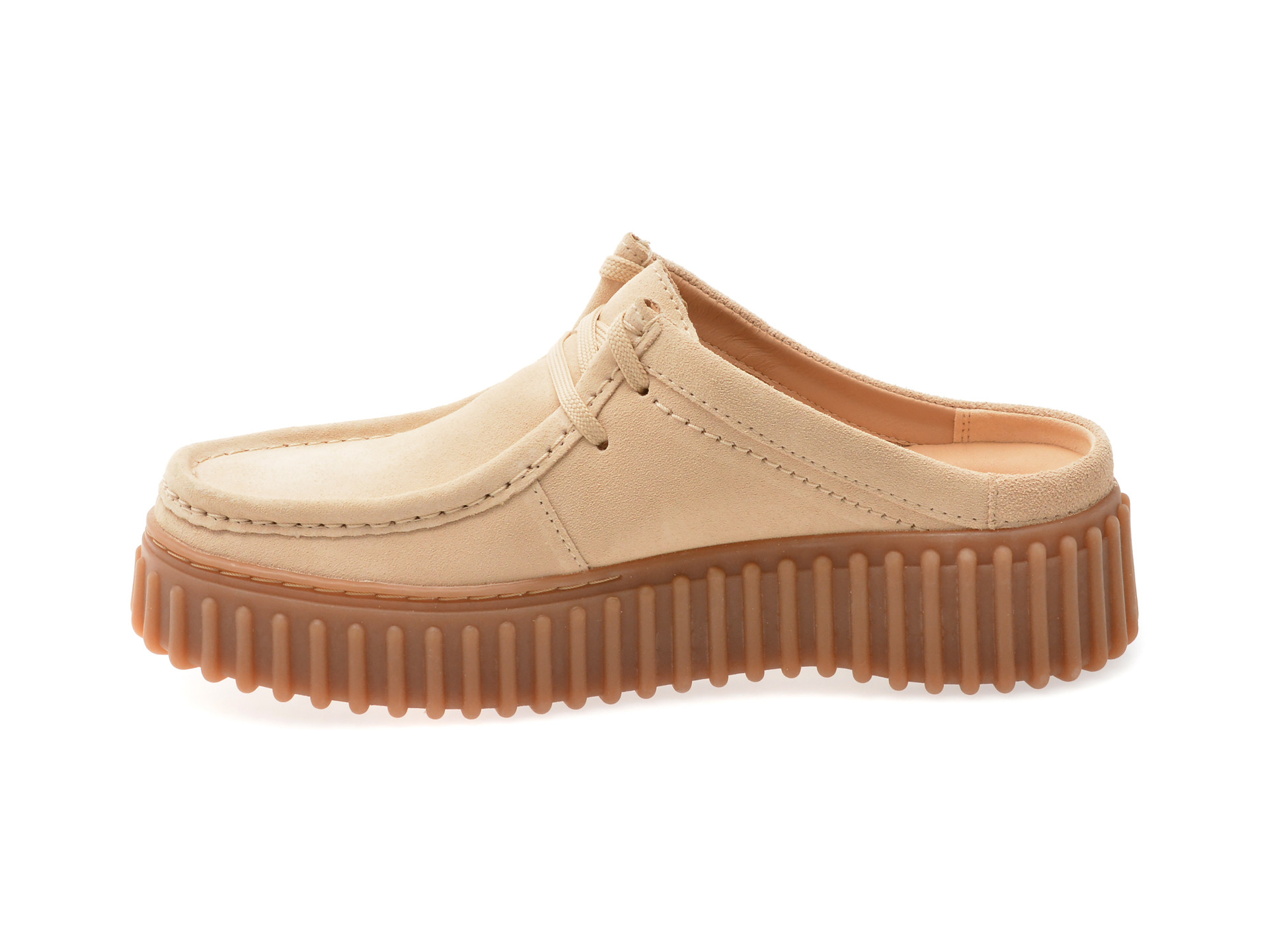 Papuci CLARKS bej, TORHILL MULE, din piele intoarsa