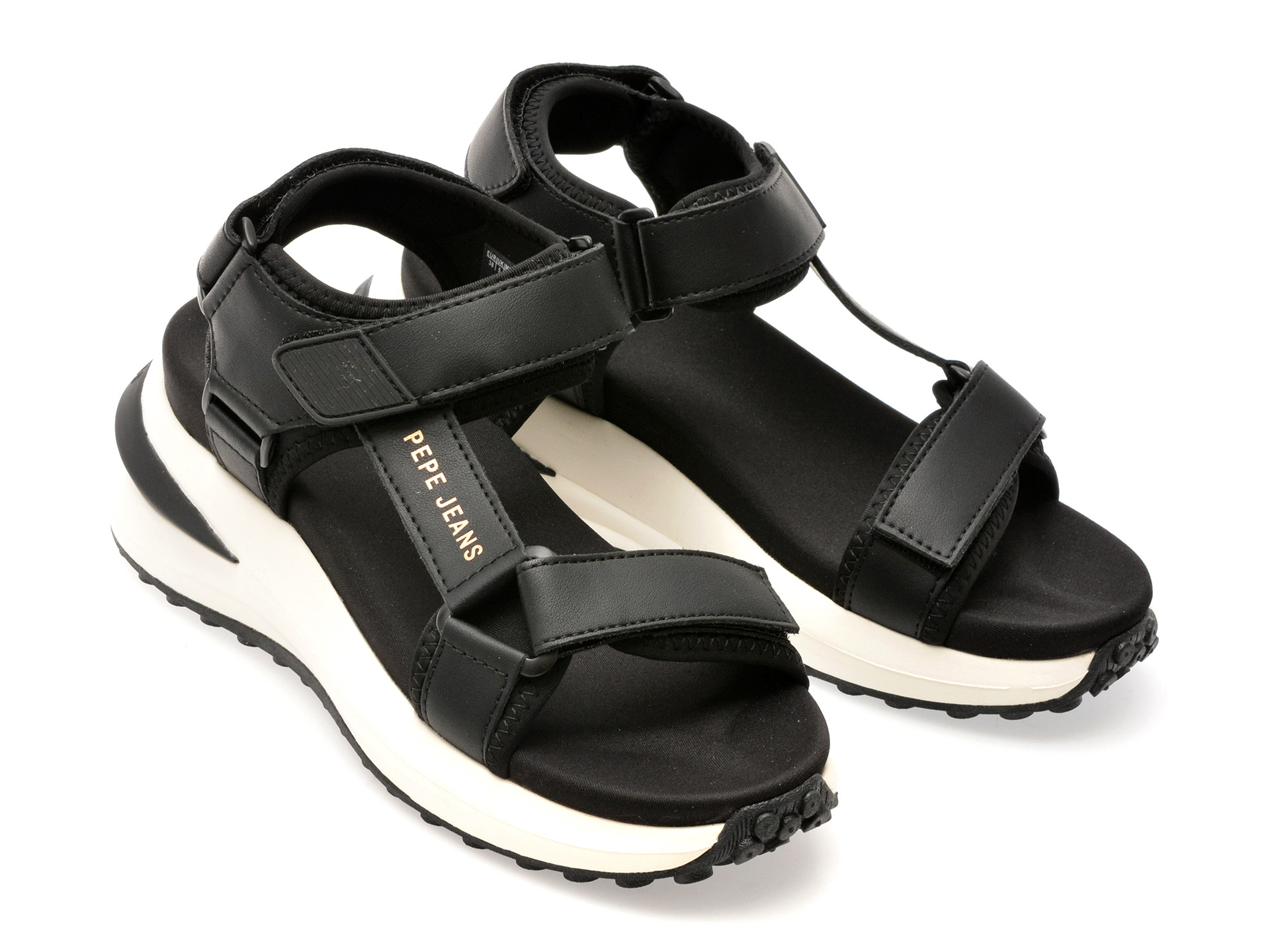 Sandale PEPE JEANS negre, WINSLOVE ACTION, din piele naturala