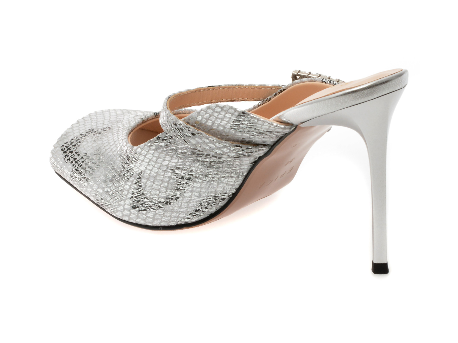 Papuci EPICA argintii, 71896, din piele naturala