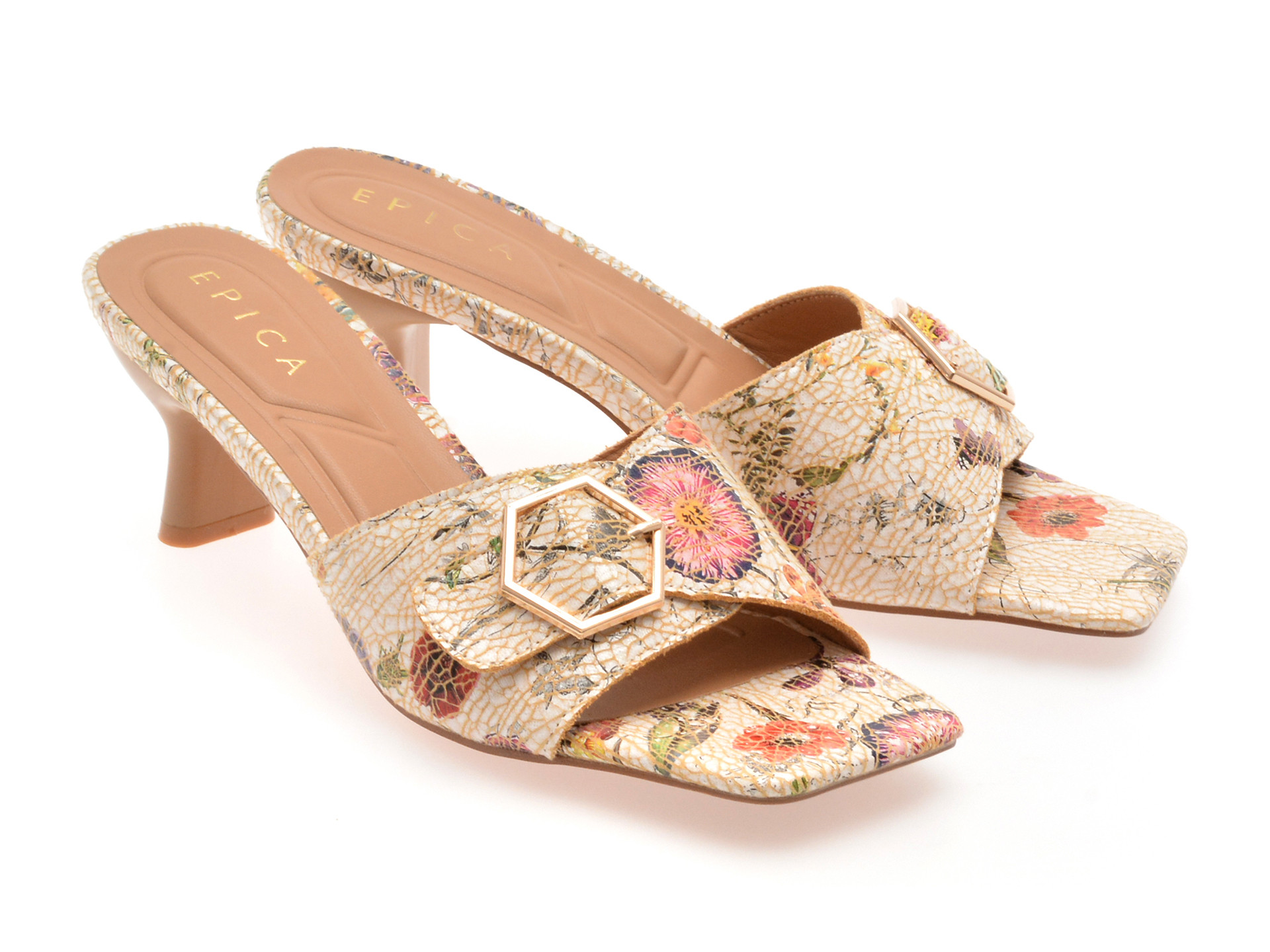 Papuci EPICA bej, 82987, din piele naturala