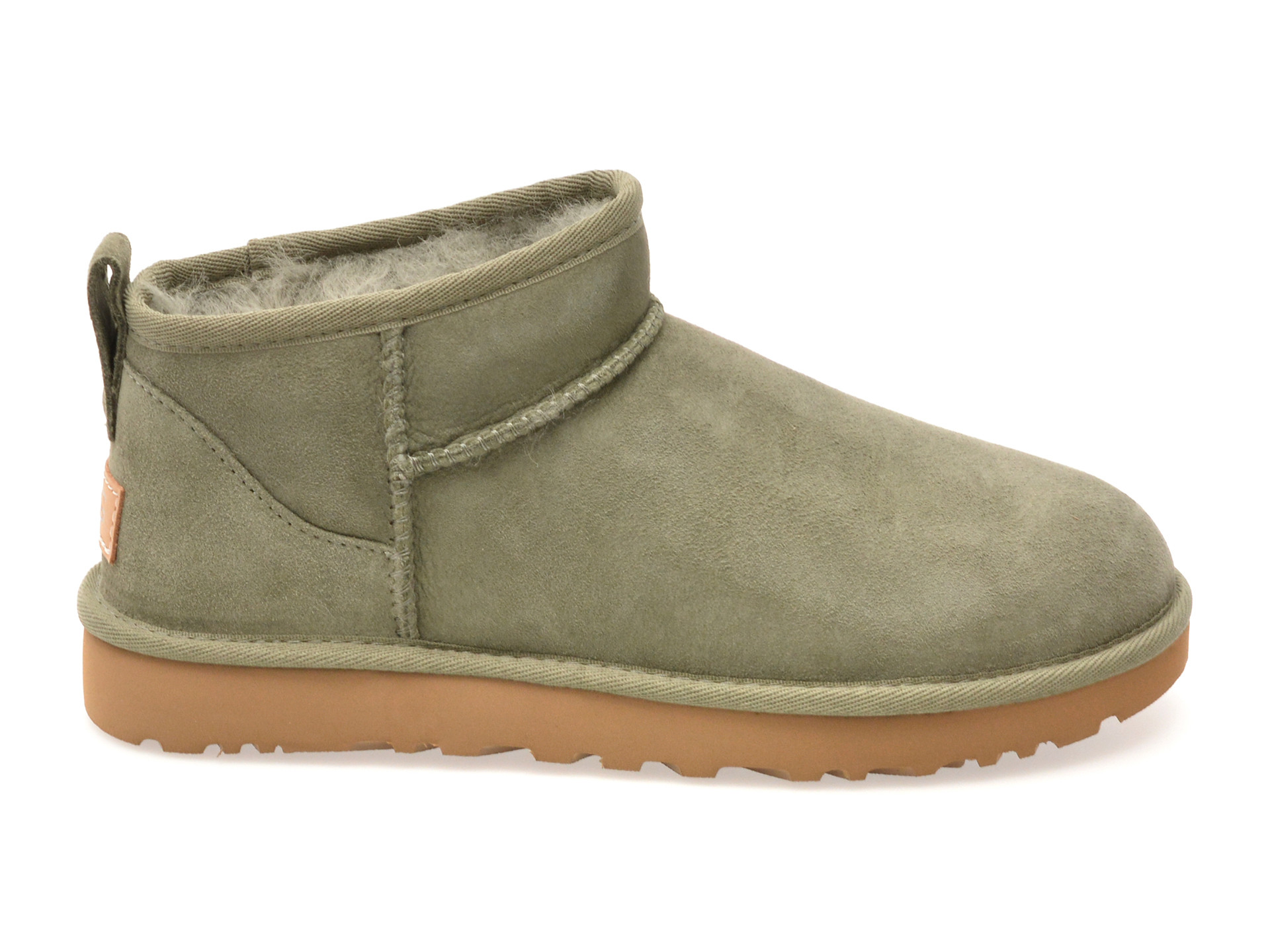 Ghete UGG kaki, CLASSIC ULTRA MINI, din piele intoarsa