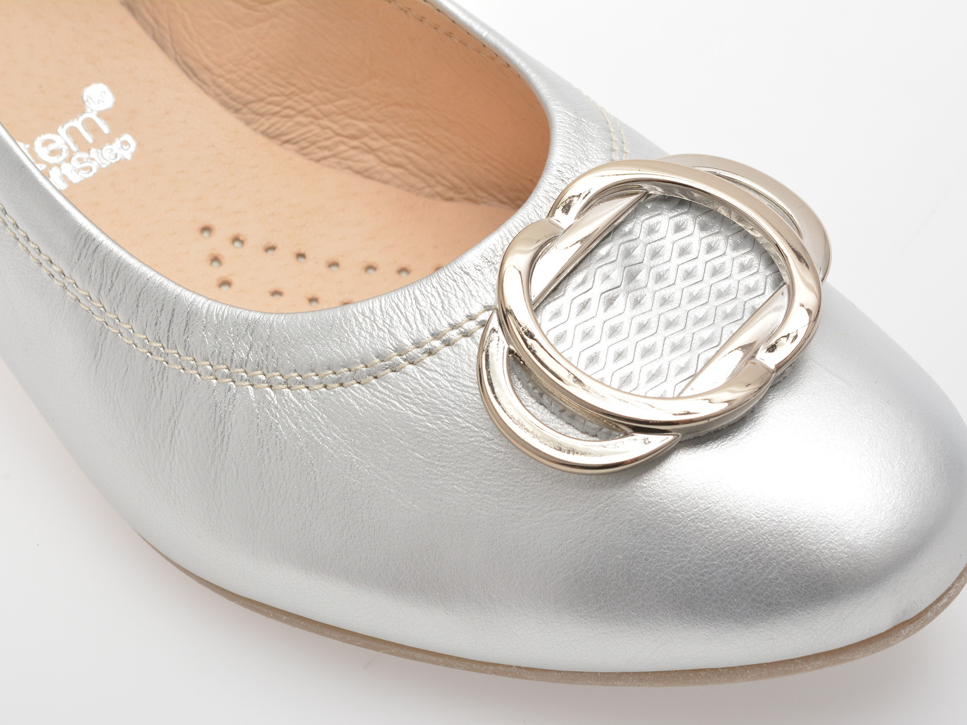 Balerini IMAGE argintii, 6415, din piele naturala