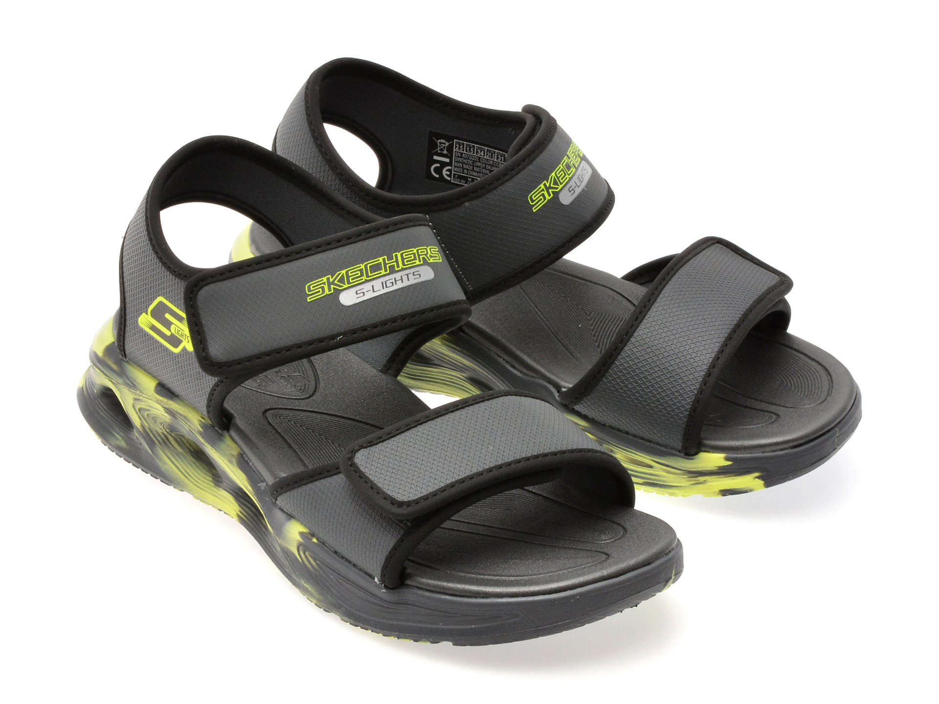 Sandale SKECHERS gri, SOLA GLOW SANDAL, din piele ecologica