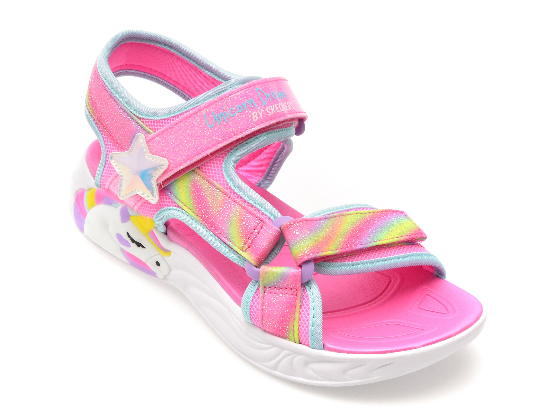 Sandale SKECHERS roz, UNICORN DREAMS, din material textil