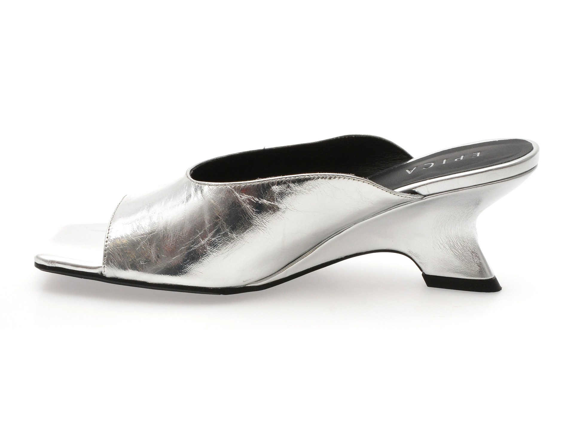 Papuci epica argintii 1f7073 din piele naturala