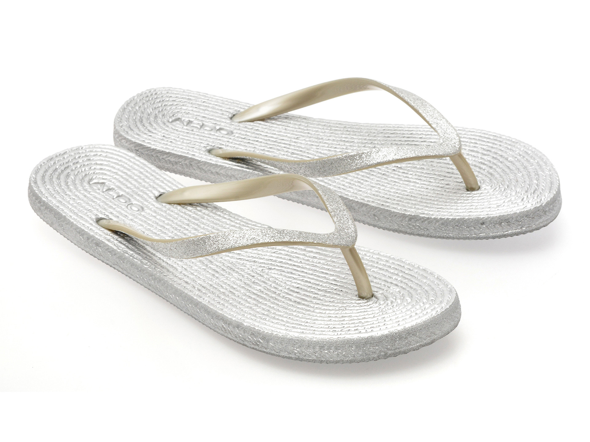 Papuci ALDO argintii, ALOOMBA 040, din piele ecologica