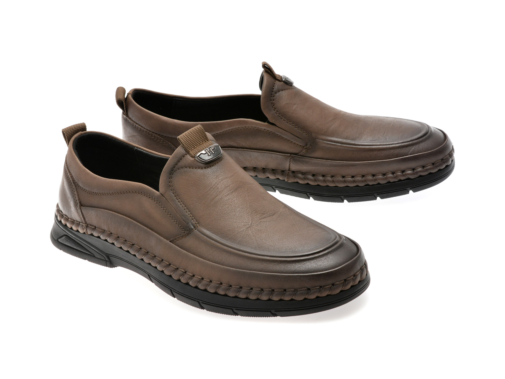 Mocasini OTTER kaki, T8512, din piele naturala