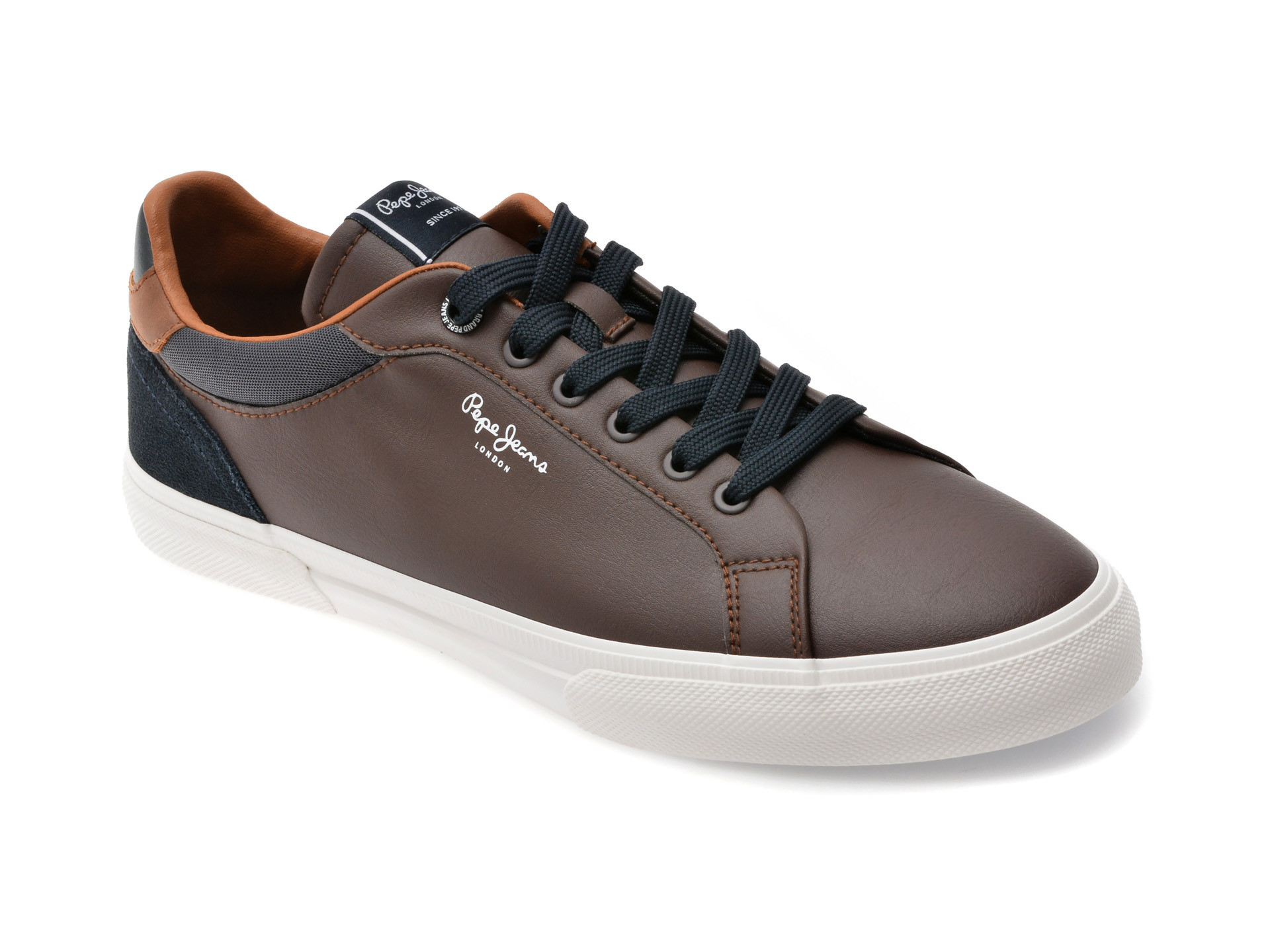 Pantofi sport PEPE JEANS maro, KENTON COURT, din piele ecologica