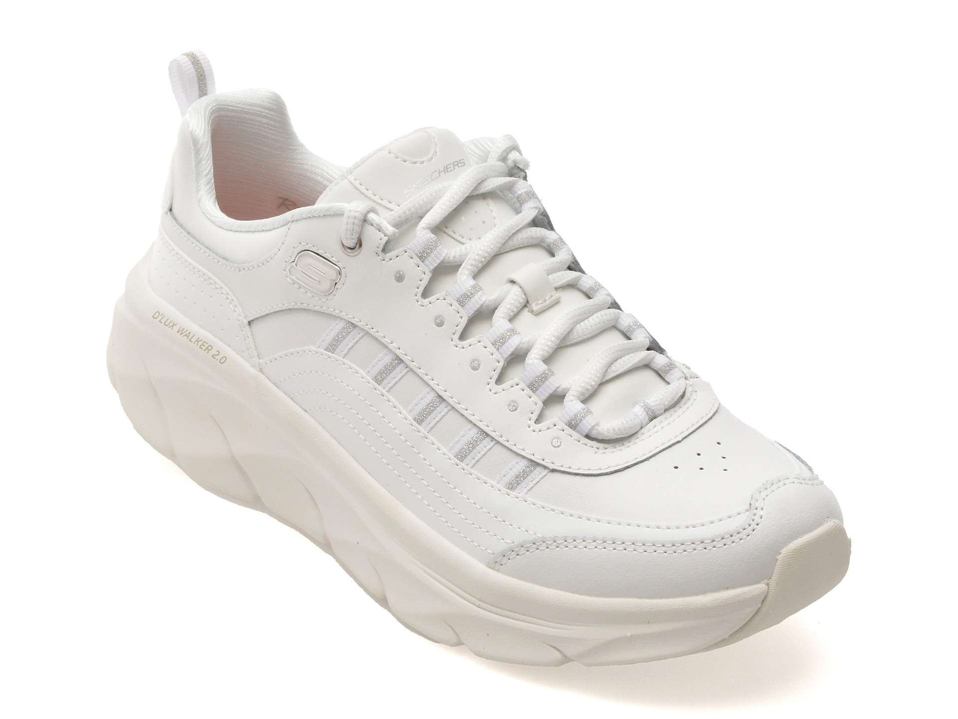 Pantofi sport SKECHERS albi, D LUX WALKER 2.0, din piele naturala