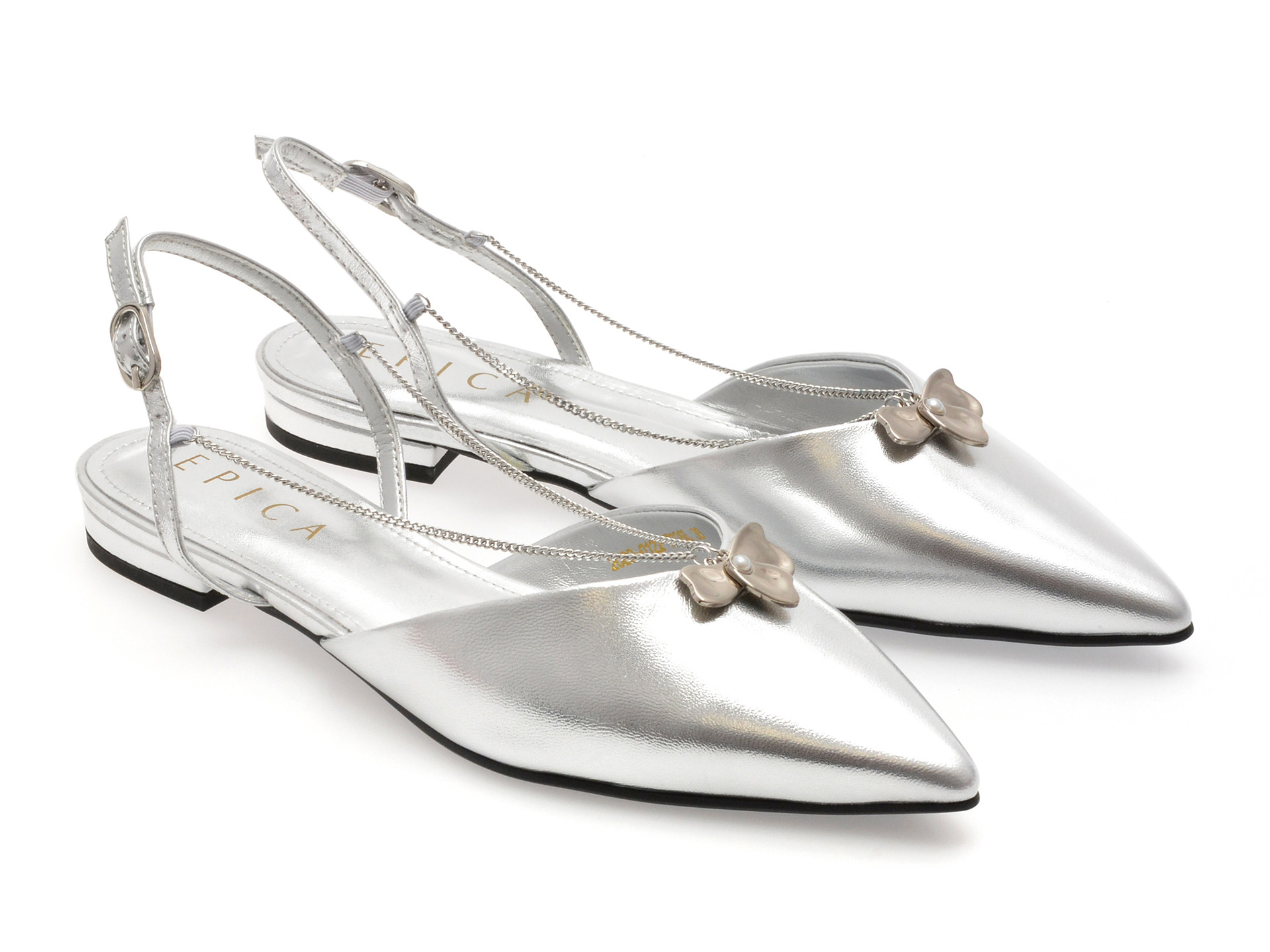 Pantofi EPICA argintii, 2000, din piele naturala