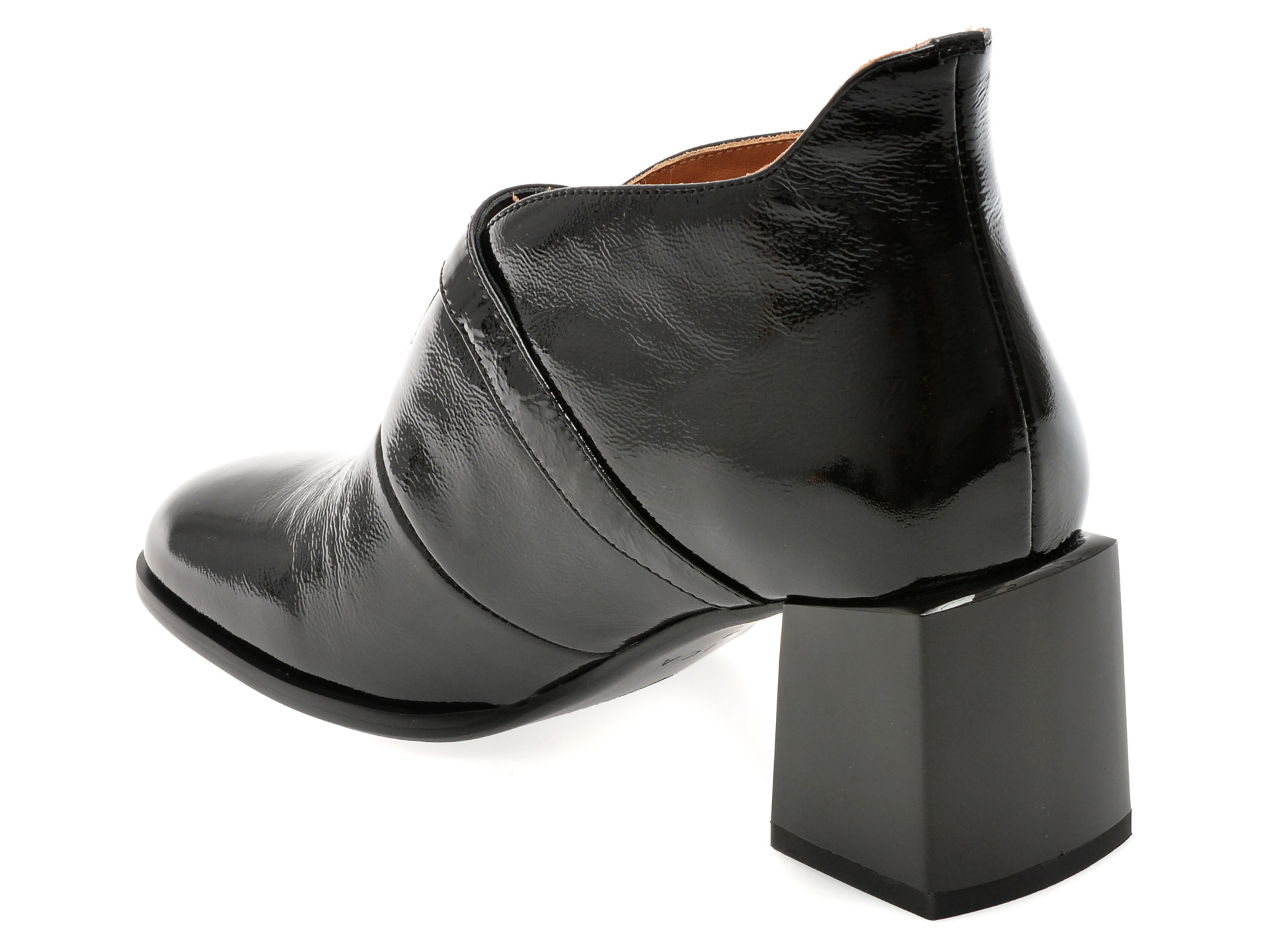 Botine elegante EPICA negre, E227, din piele naturala lacuita