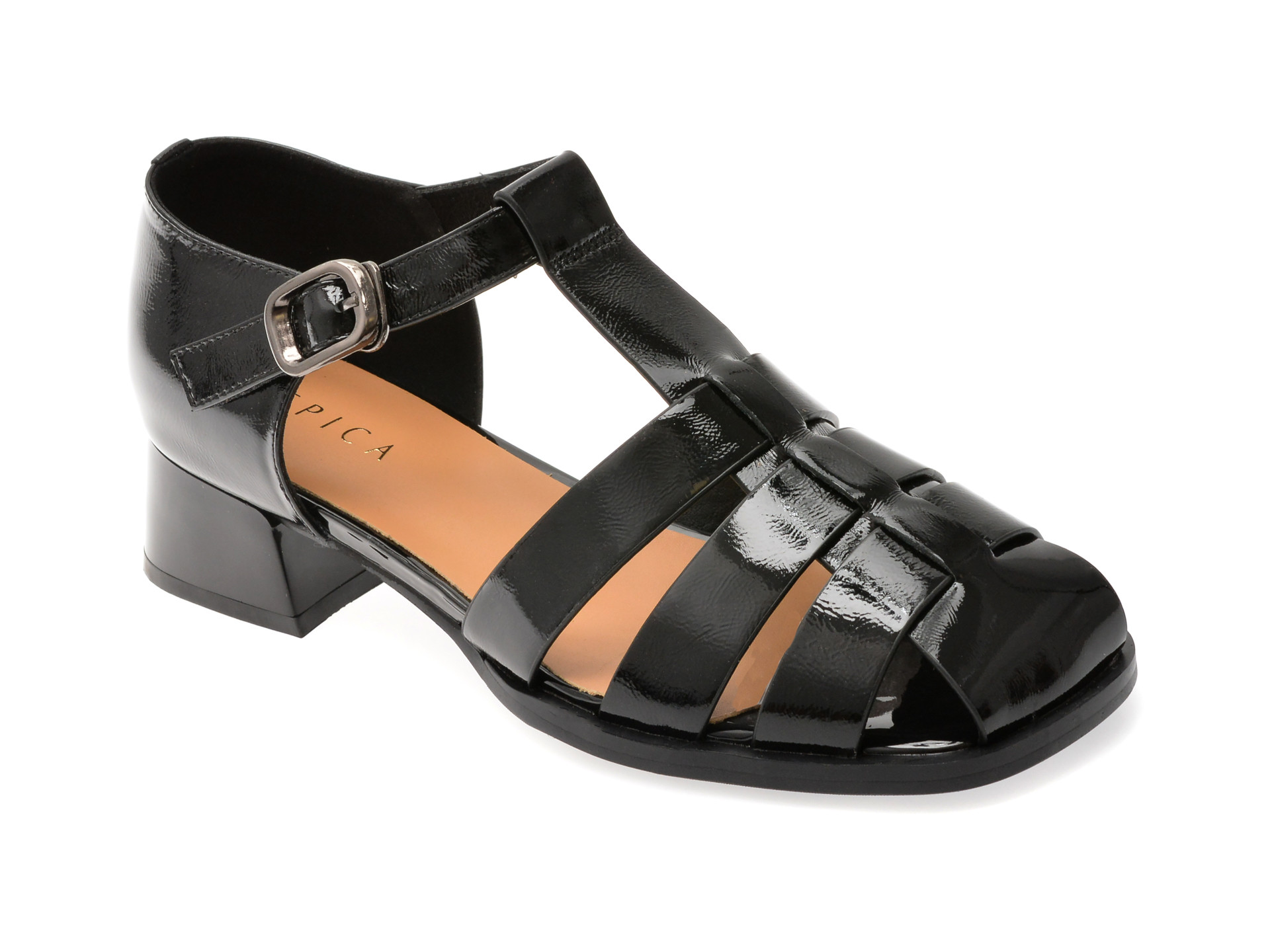 Sandale EPICA negri, 1131G11, din piele naturala lacuita