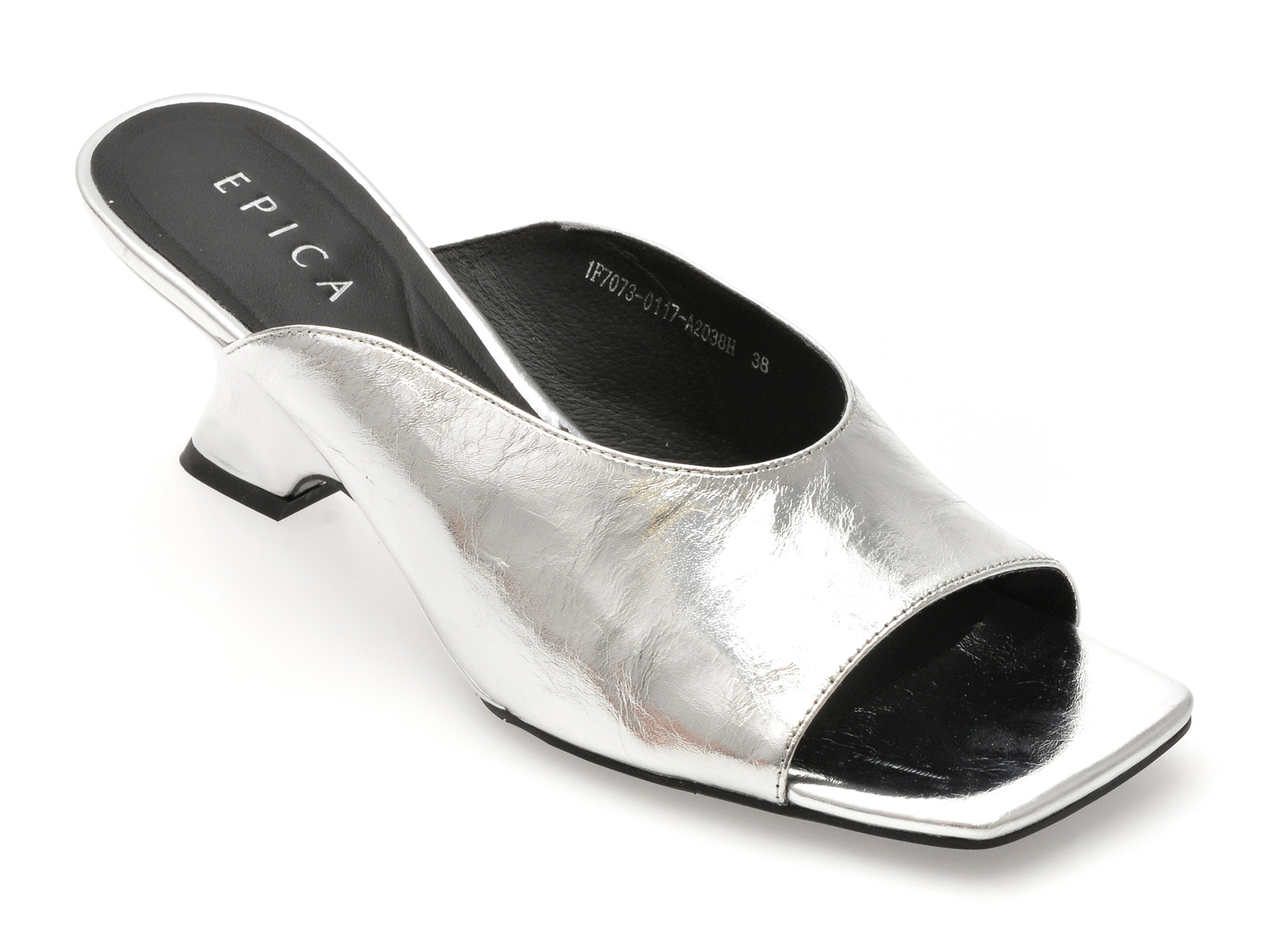 Papuci epica argintii 1f7073 din piele naturala