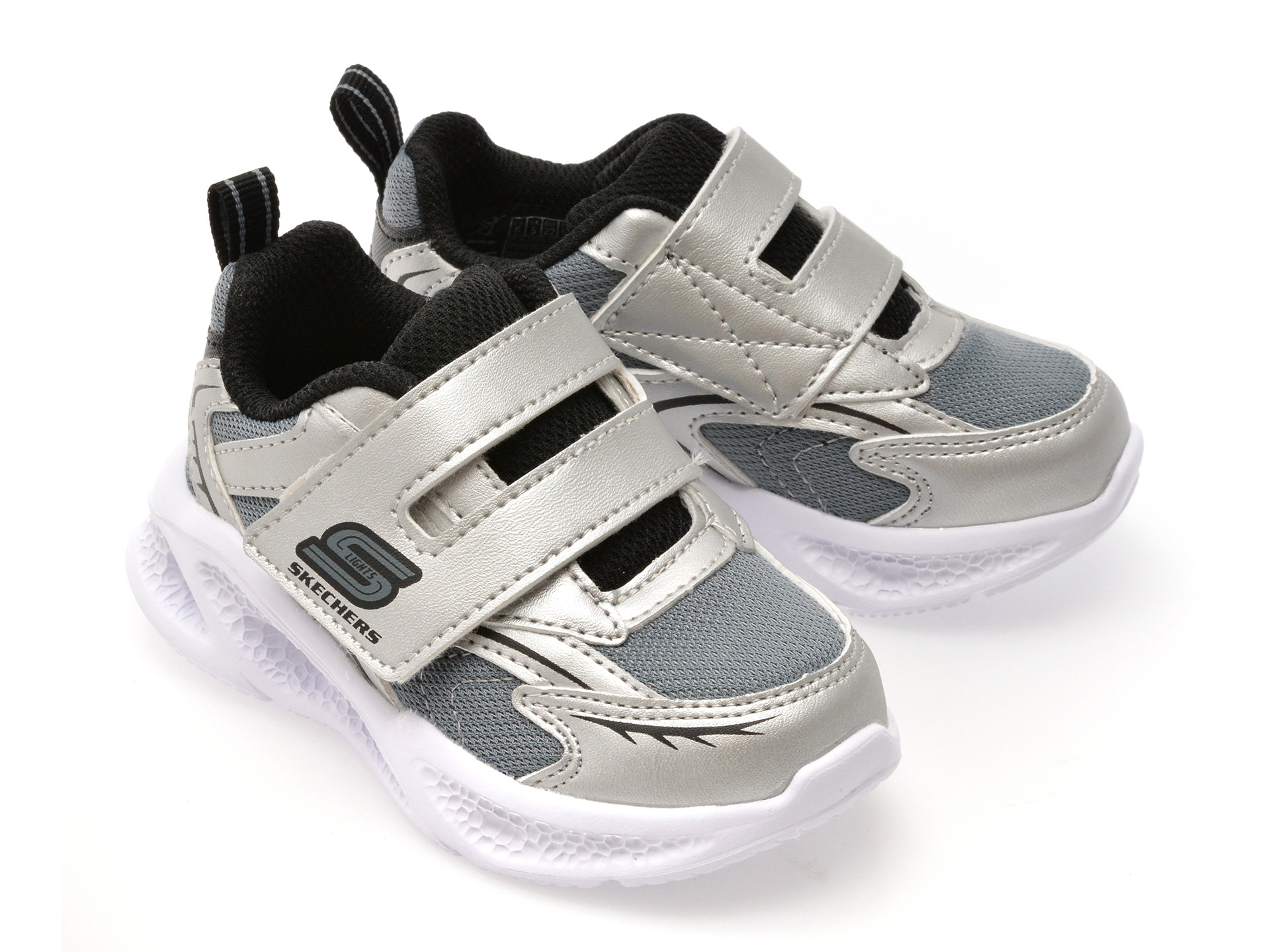 Pantofi sport SKECHERS argintii, METEOR-LIGHTS, din material textil