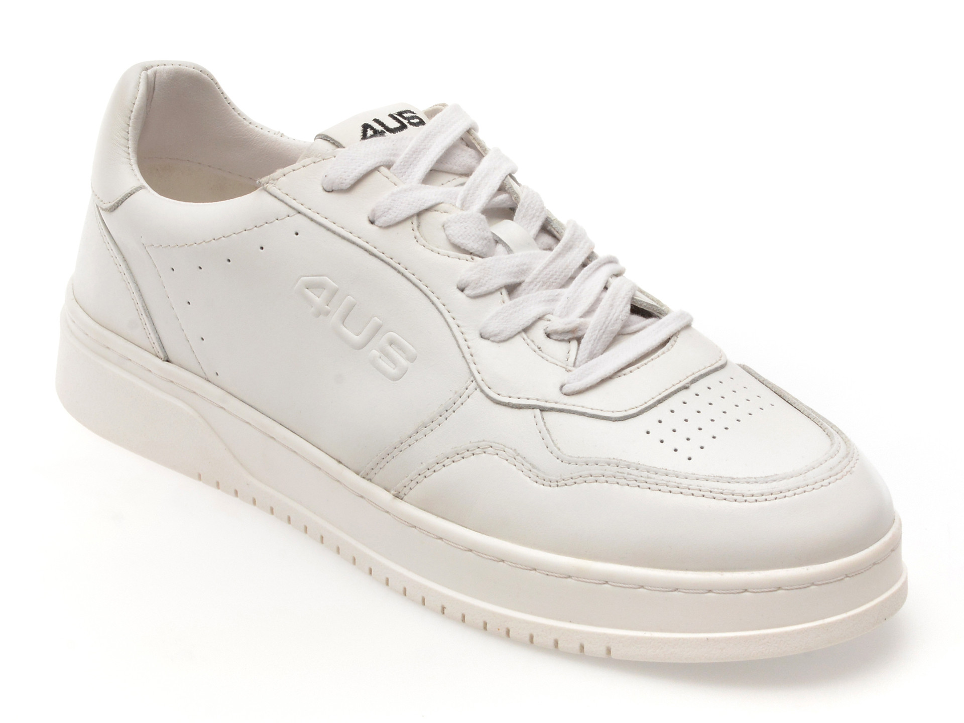 Pantofi sport 4US albi, ARON 100, din piele naturala