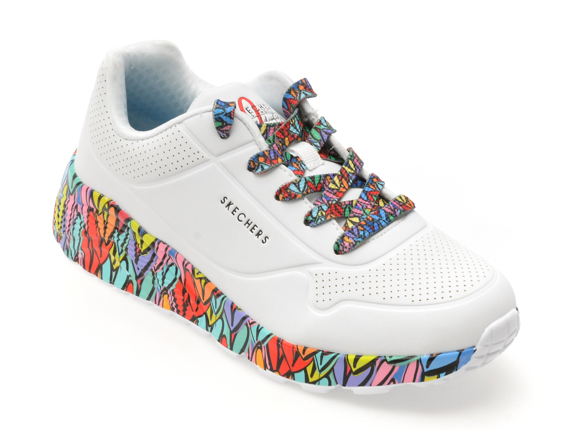 Pantofi sport SKECHERS albi, UNO LITE, din piele ecologica