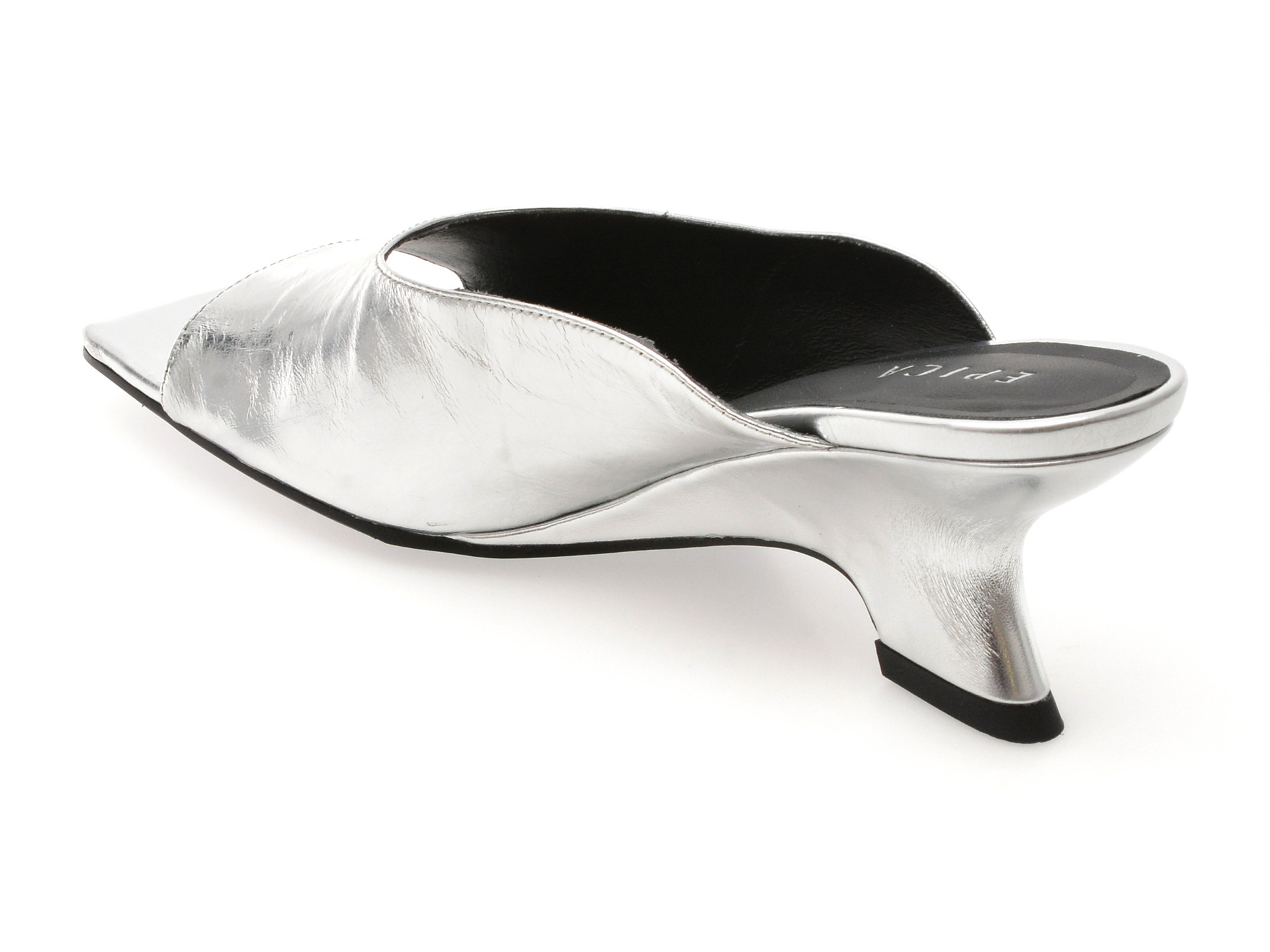 Papuci epica argintii 1f7073 din piele naturala