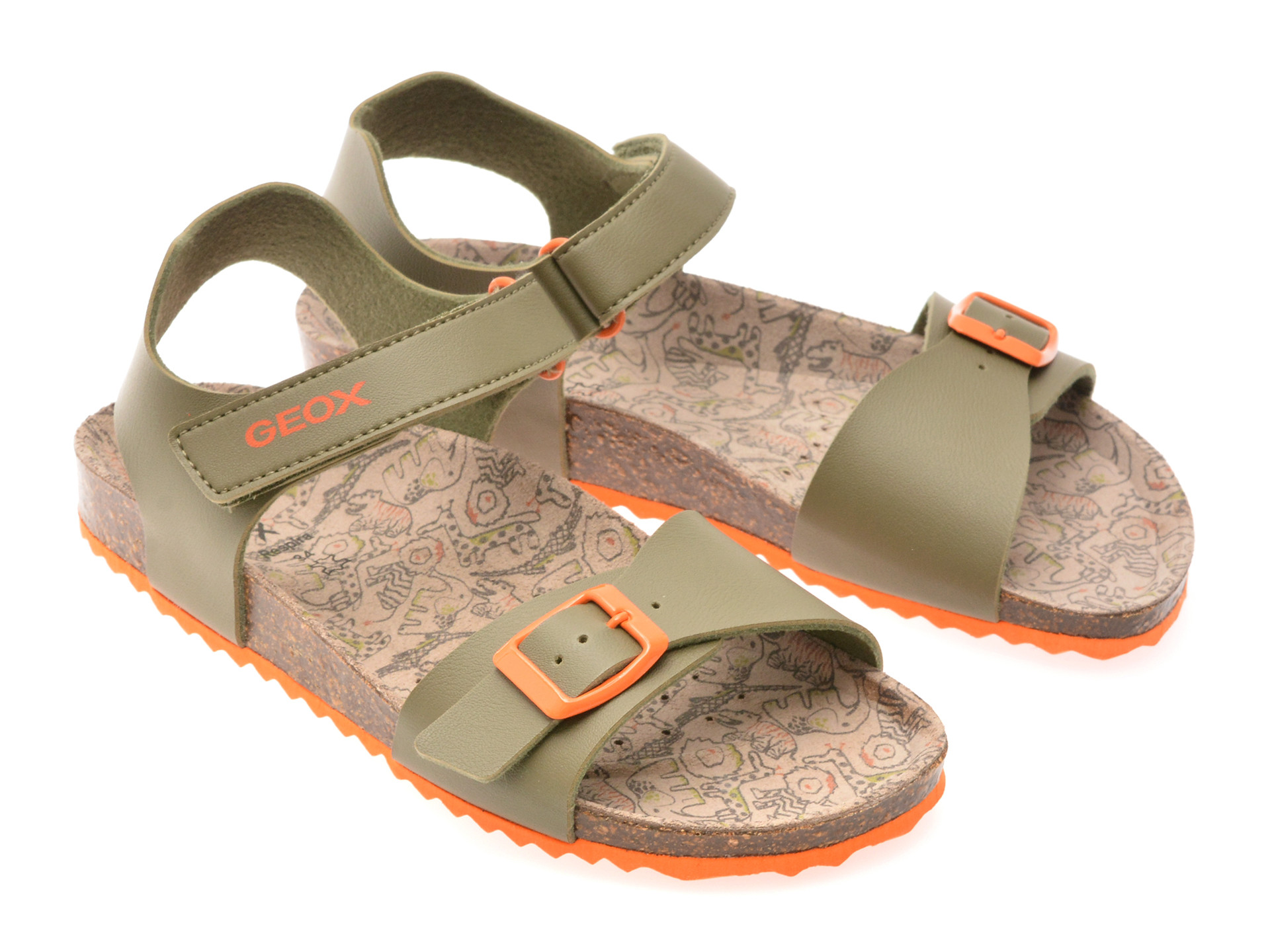 Sandale GEOX kaki, J028LB, din piele ecologica