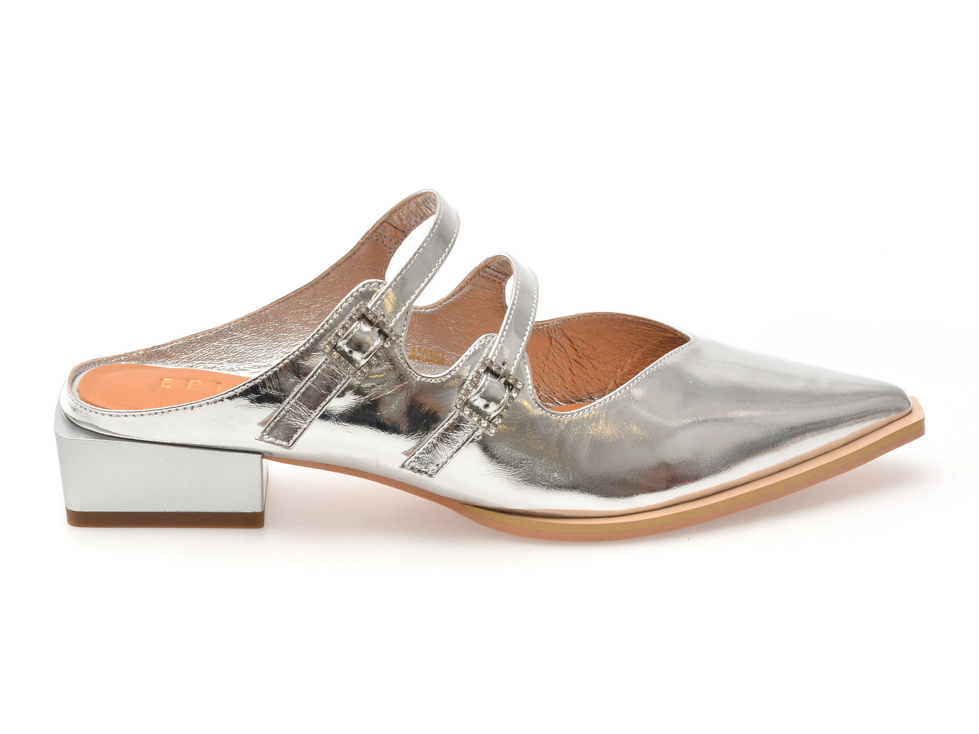 Papuci EPICA argintii, 1C5355, din piele naturala