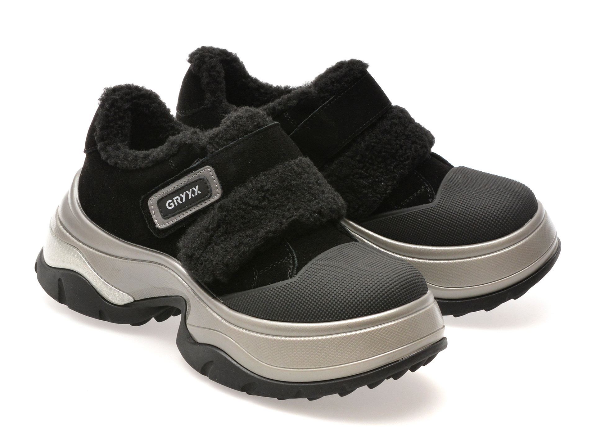 Pantofi GRYXX negri, 1681, din piele intoarsa