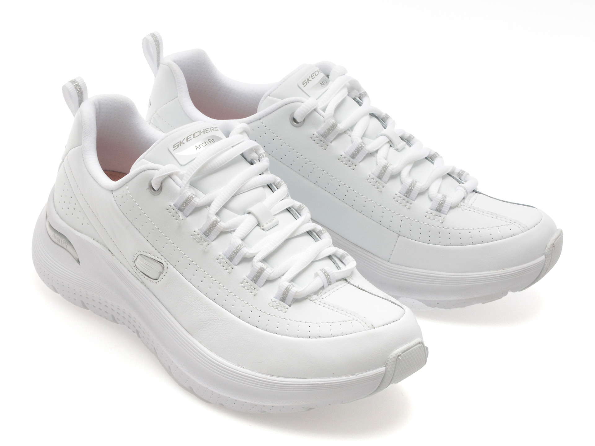 Pantofi sport SKECHERS albi, ARCH FIT 2.0, din piele naturala