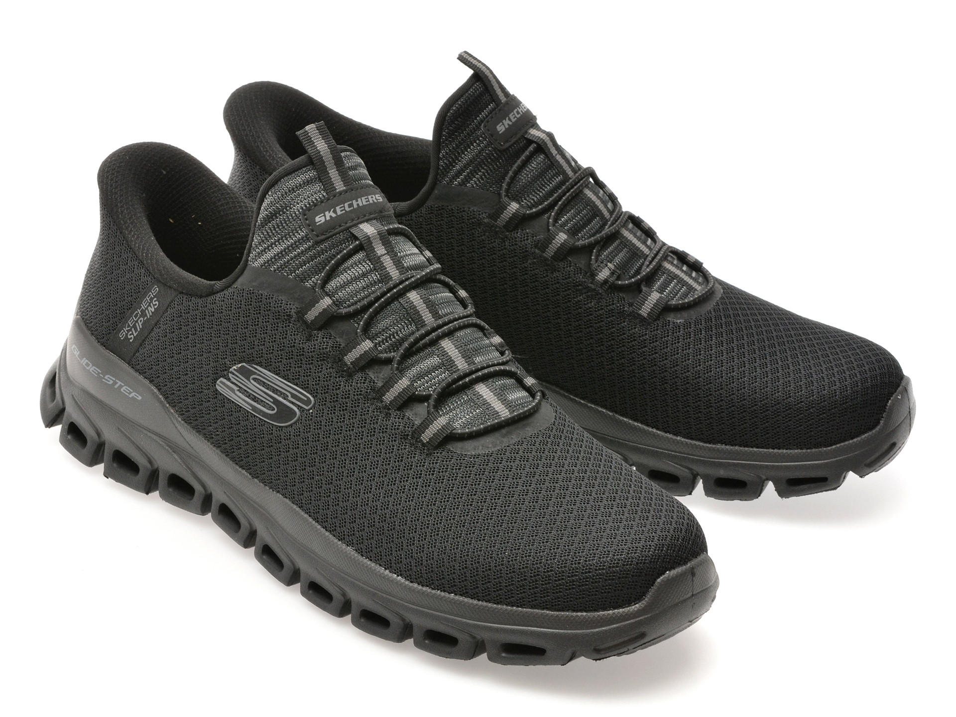 Pantofi sport SKECHERS negri, GLIDE-STEP, din material textil