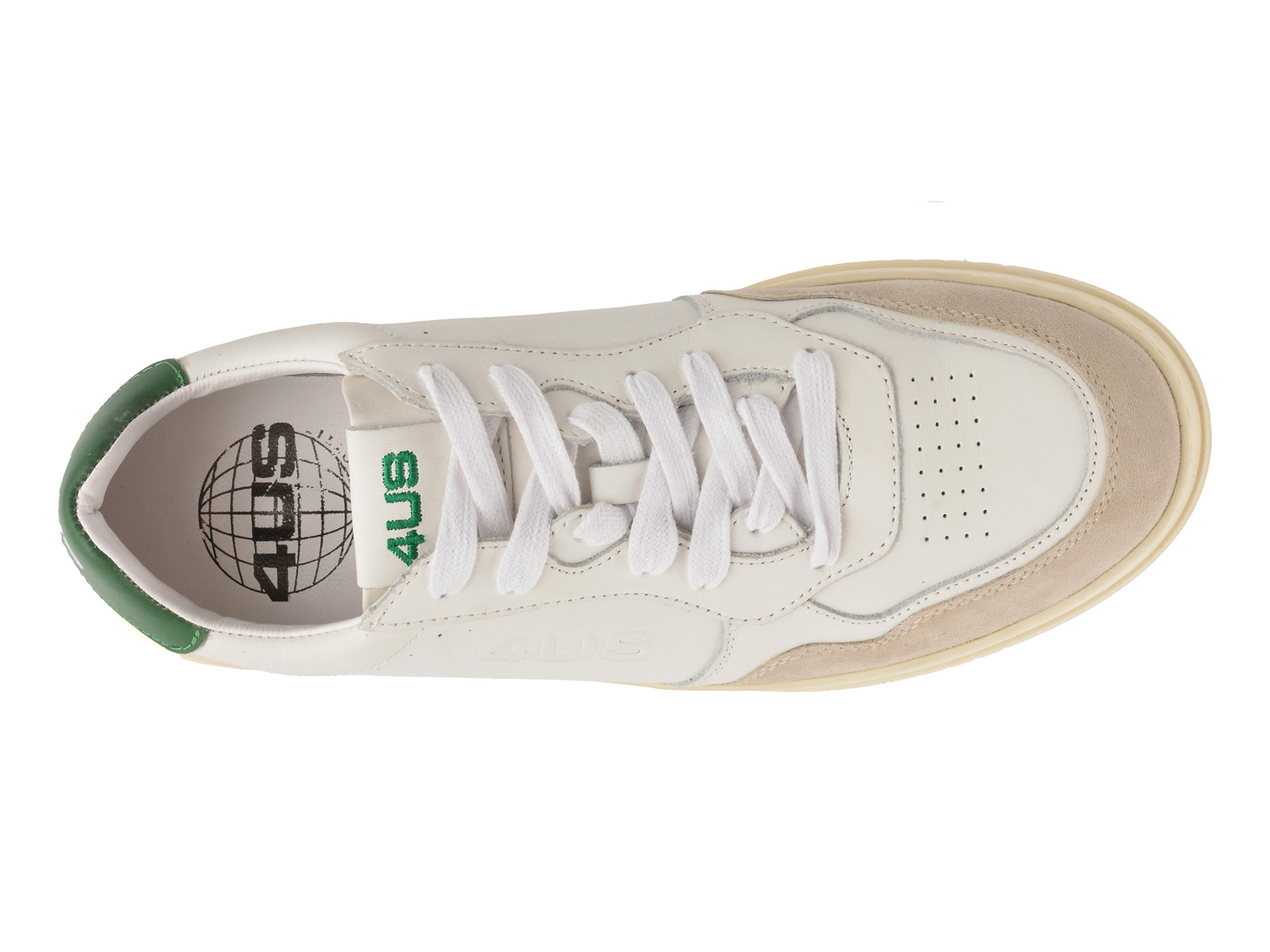 Pantofi sport 4US albi, ARON 100, din piele naturala