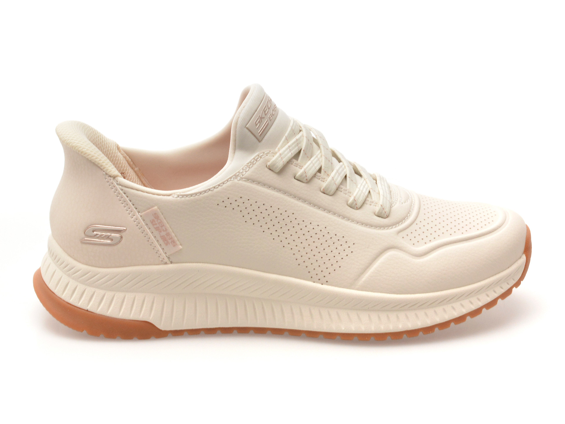 Pantofi sport SKECHERS albi, BOBS SQUAD 4, din piele ecologica