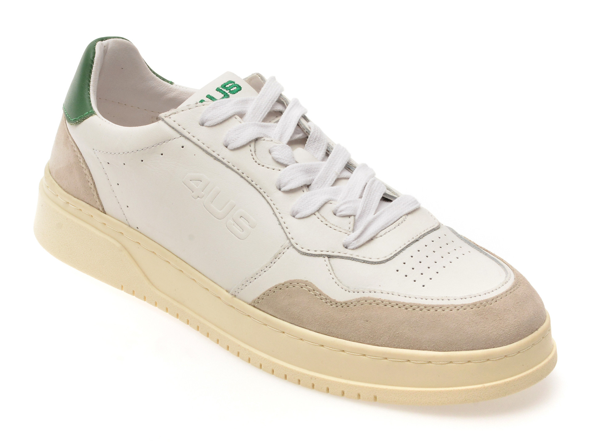 Pantofi sport 4US albi, ARON 100, din piele naturala